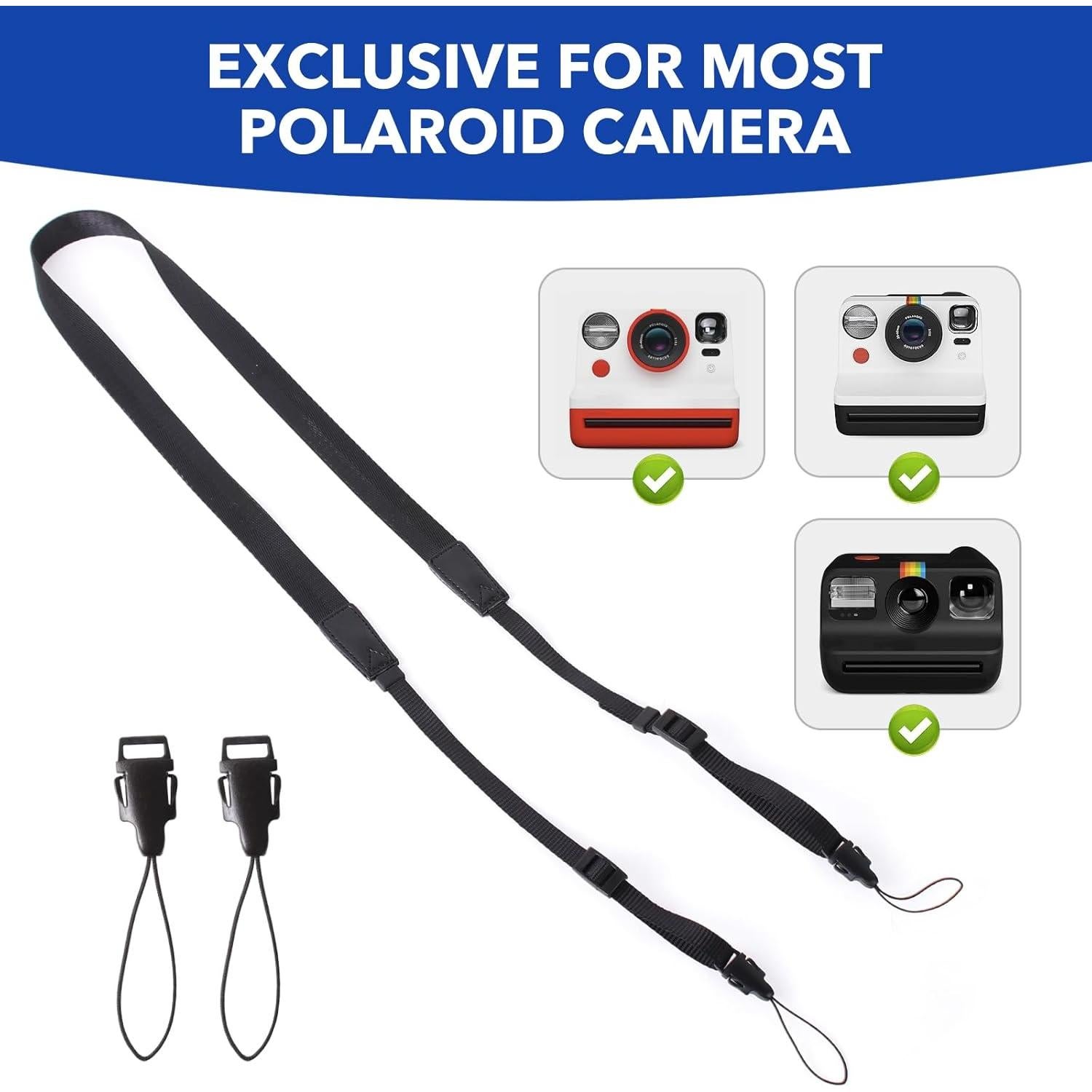 Correa de cámara Polaroid negra ligera con hebillas ajustables