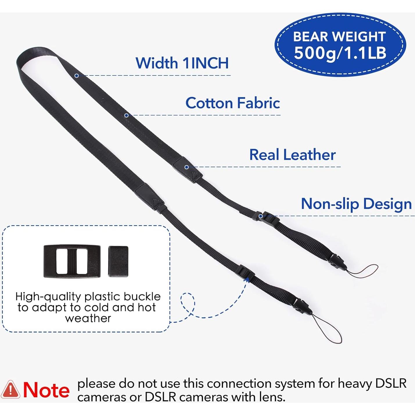 Correa de cámara Polaroid negra ligera con hebillas ajustables