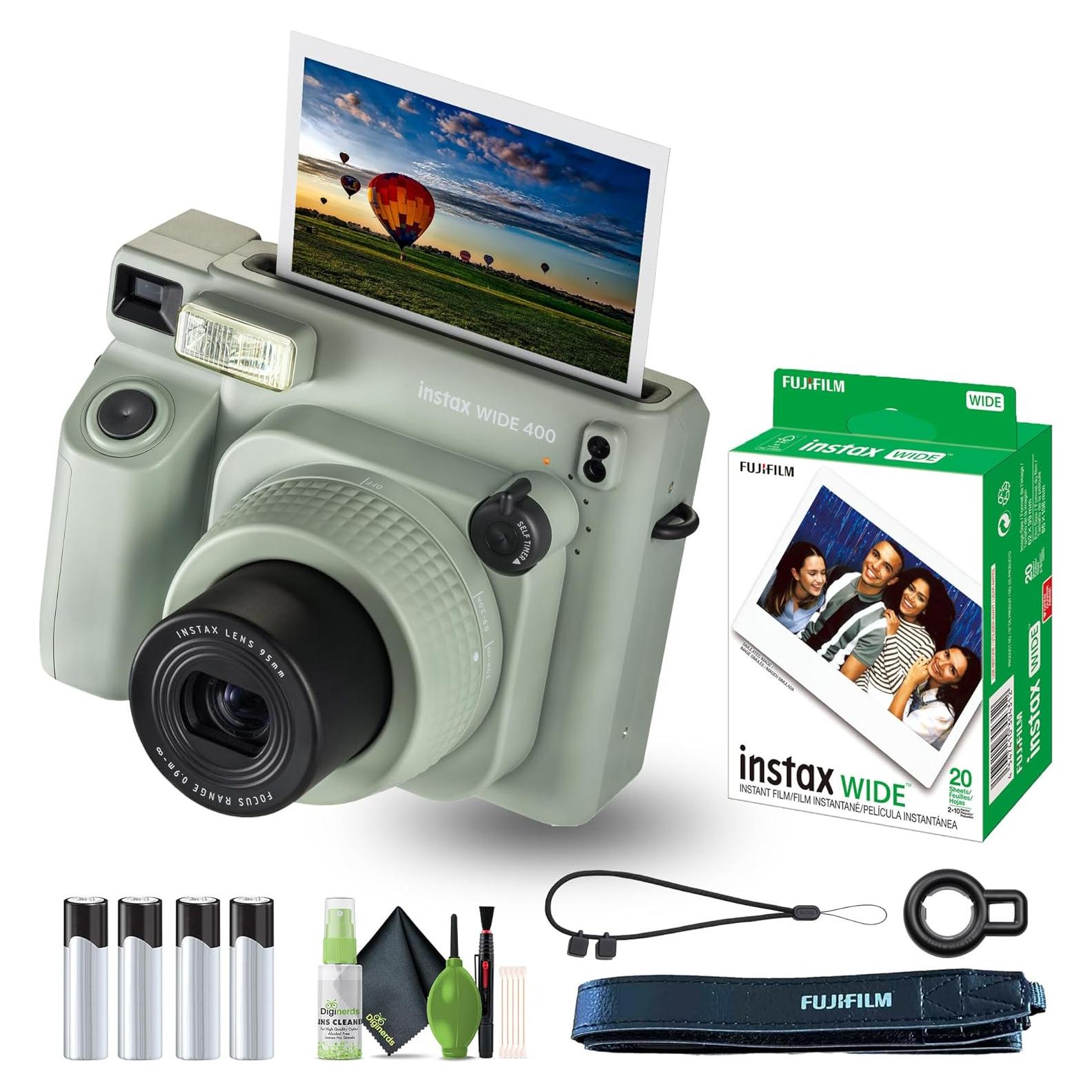 Instax Wide 400 Instant Film Camera Bundle with Fuji Instax Wide Instant Film Color Print (20 Sheets) + Lens Cleaning kit, Perfect Camera for Kids, Birthday Party, Wedding, Or Any Occasion