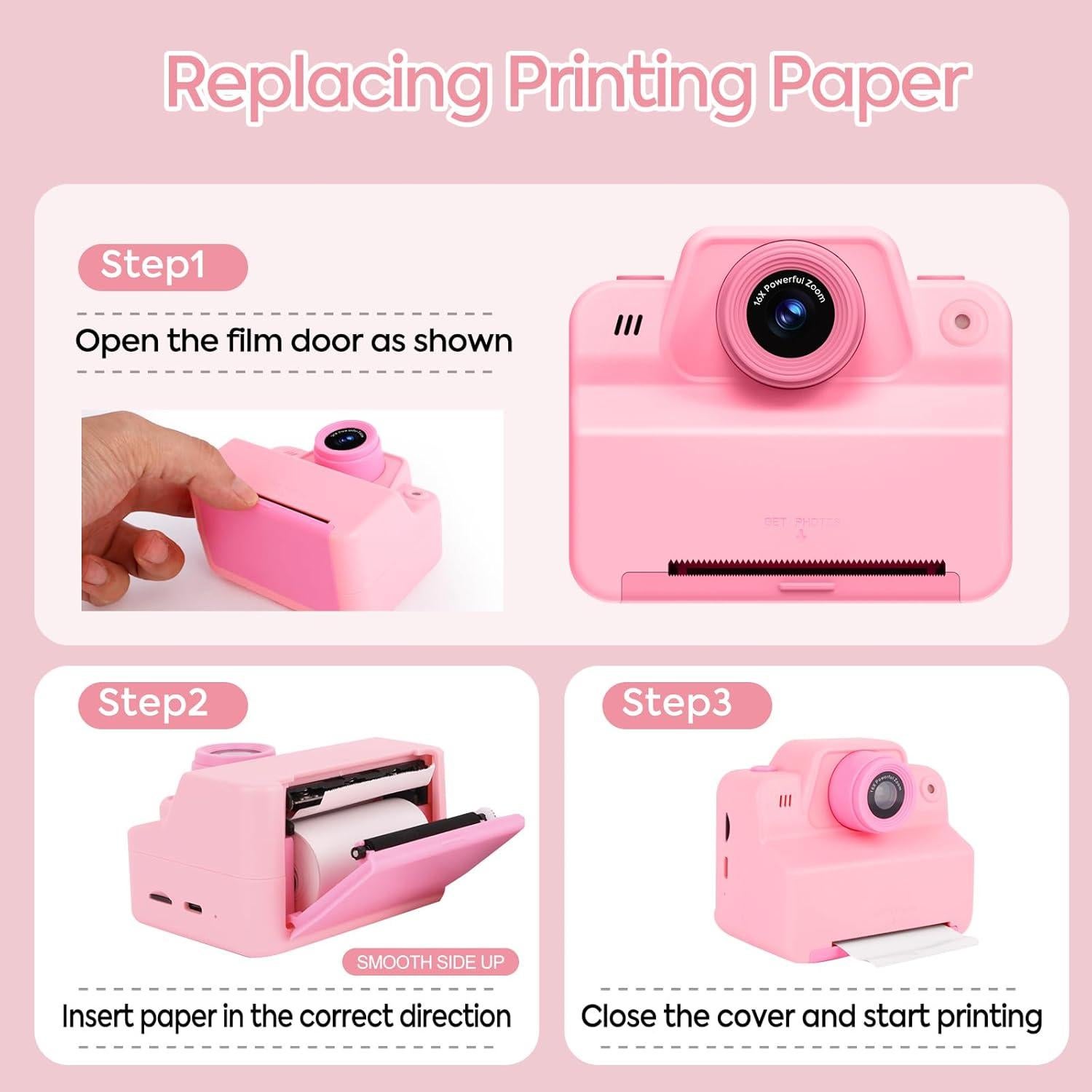 Cámara Instantánea Tbltaca Rosa para Niños 3-12 Años