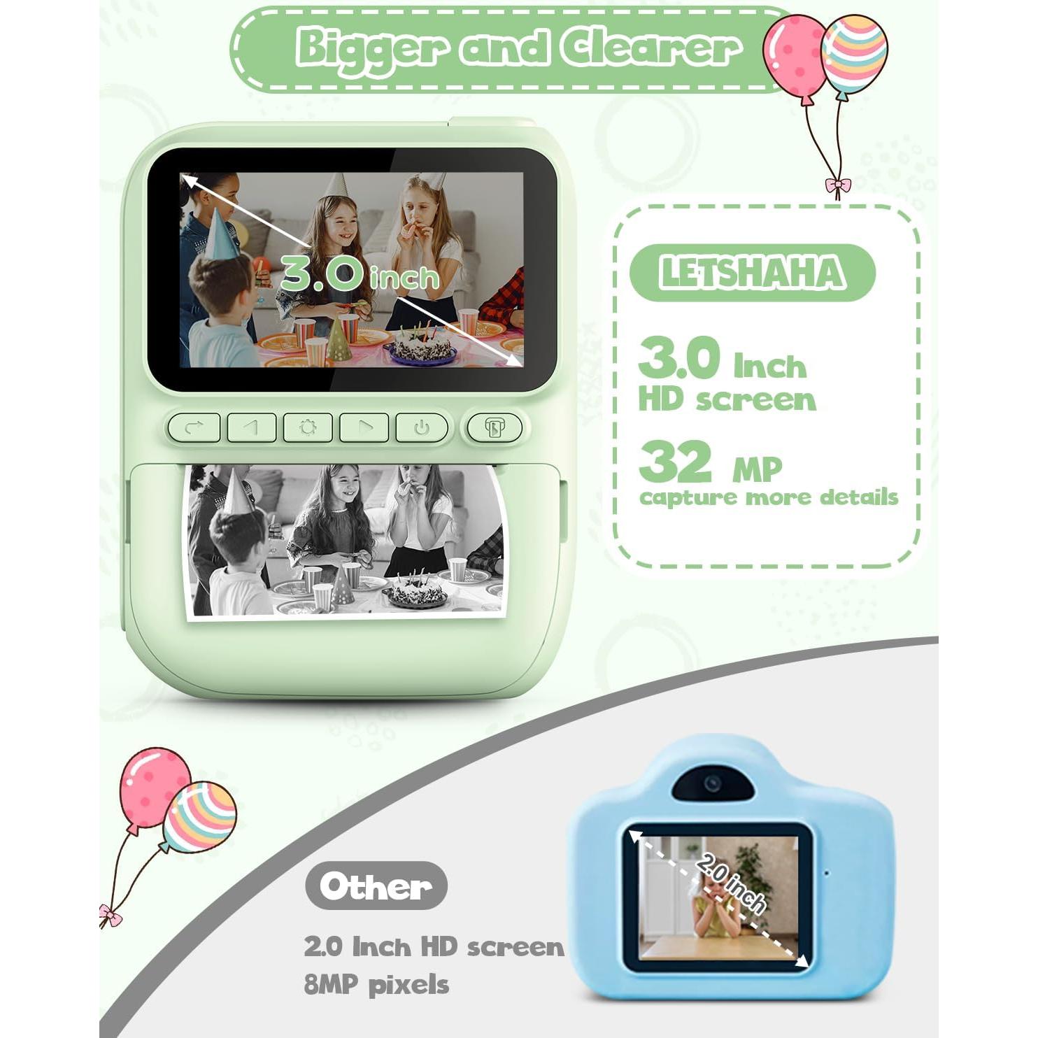 Cámara Instantánea para Niños LETSHAHA 32MP Verde 3"
