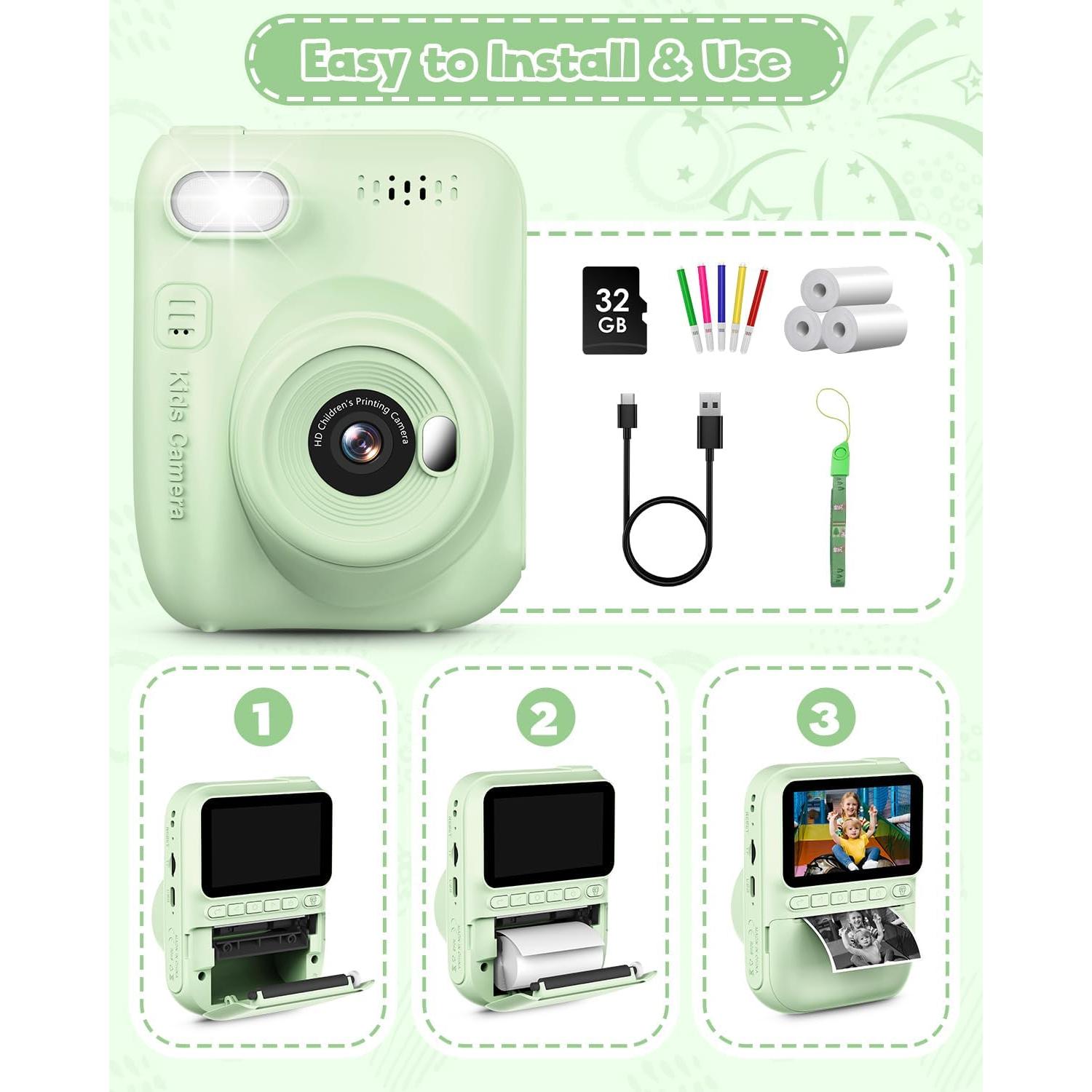 Cámara Instantánea para Niños LETSHAHA 32MP Verde 3"