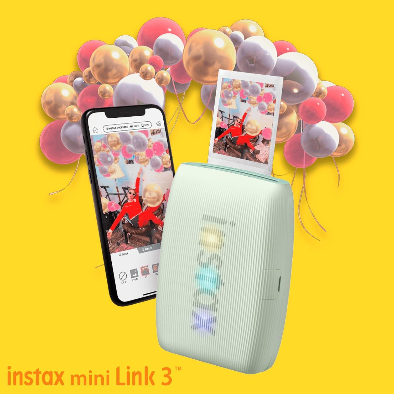 Instax Mini Link 3 Compact Smartphone Printer with Instax AiR Studio App (Sage Green) Bundle with Focus Camera Polaroid Film Kit and Fujifilm Instax Mini Twin Film Pack (3 Items)