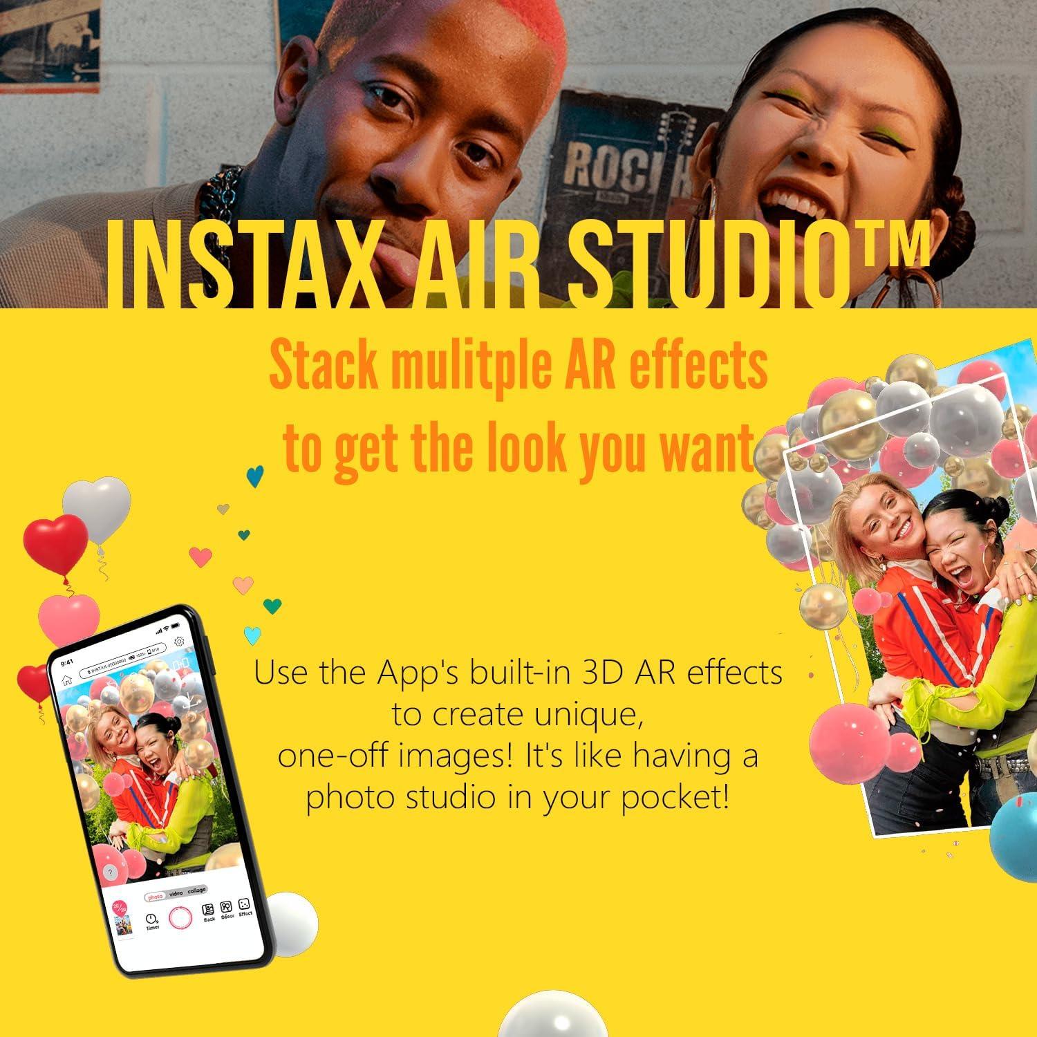 Instax Mini Link 3 Compact Smartphone Printer with Instax AiR Studio App (Clay White) Bundle with Focus Camera Polaroid Film Kit and Fujifilm Instax Mini Twin Film Pack (2-Pack) (4 Items)