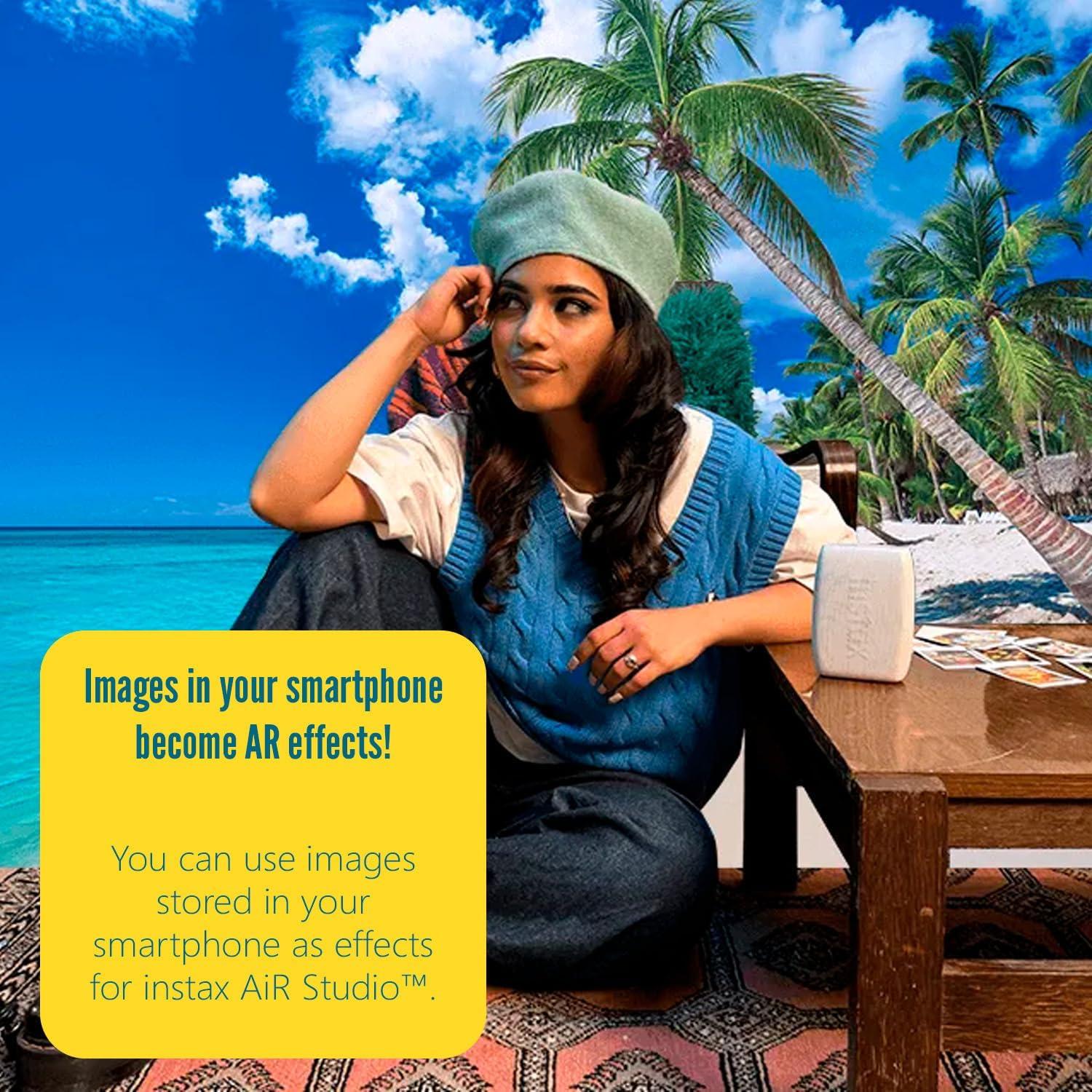 Instax Mini Link 3 Compact Smartphone Printer with Instax AiR Studio App (Clay White) Bundle with Focus Camera Polaroid Film Kit and Fujifilm Instax Mini Twin Film Pack (2-Pack) (4 Items)