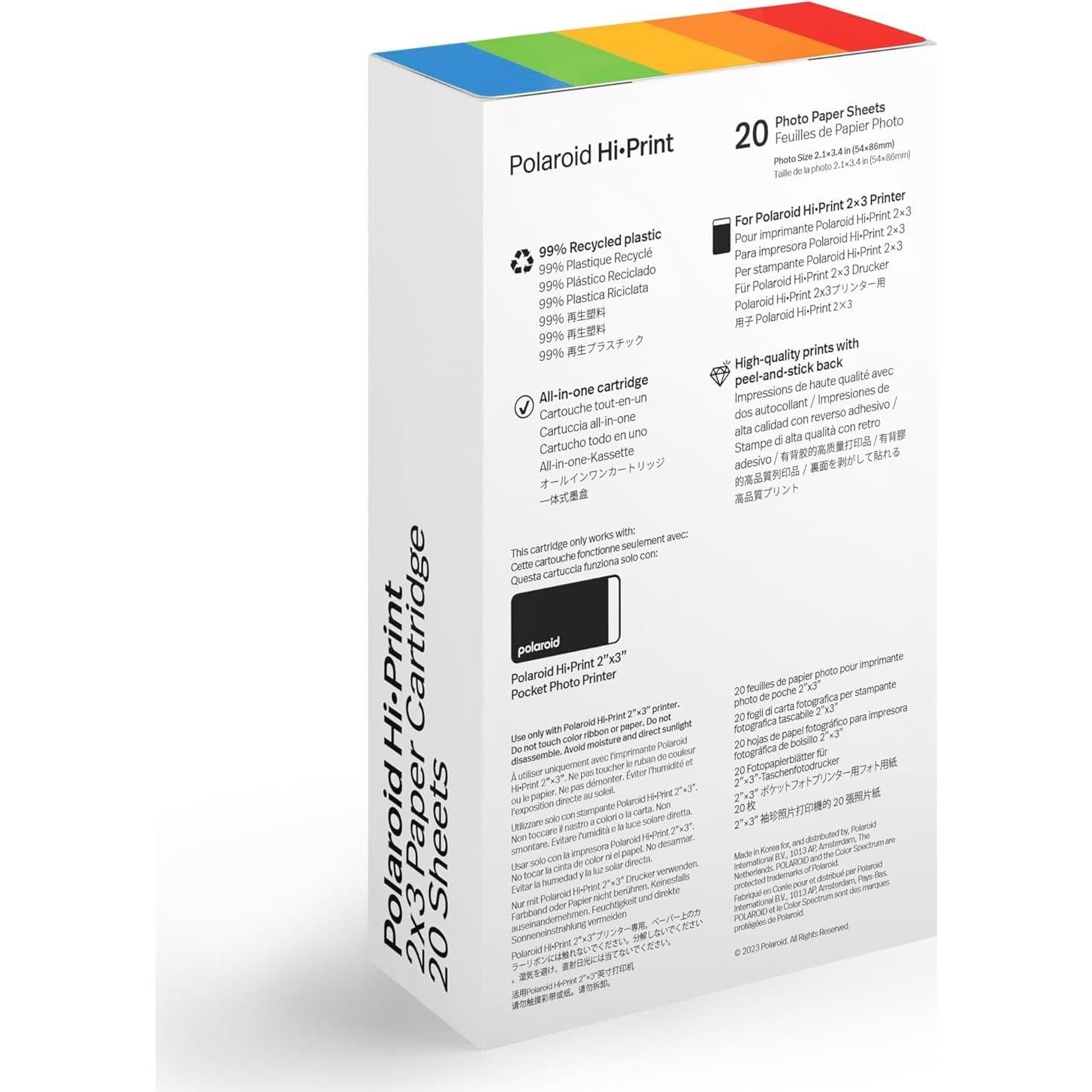 Cartucho de papel fotográfico Polaroid Hi-Print 2x3, 40 fotos