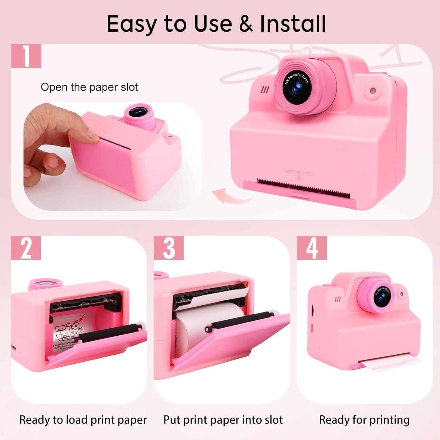 Cámara Instantánea para Niños Topelotek Rosa 2.4" 16x Zoom