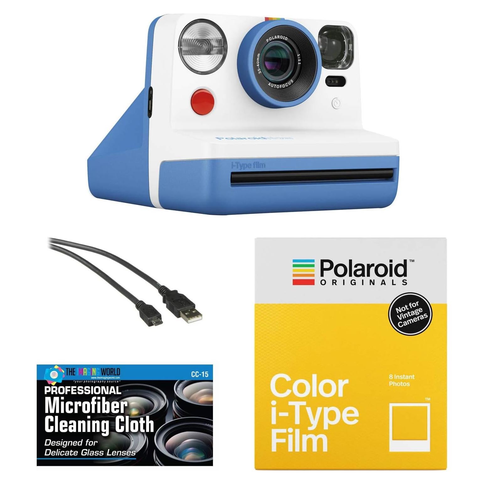 Cámara Instantánea Polaroid Now Azul + Película + Paño Microfibra