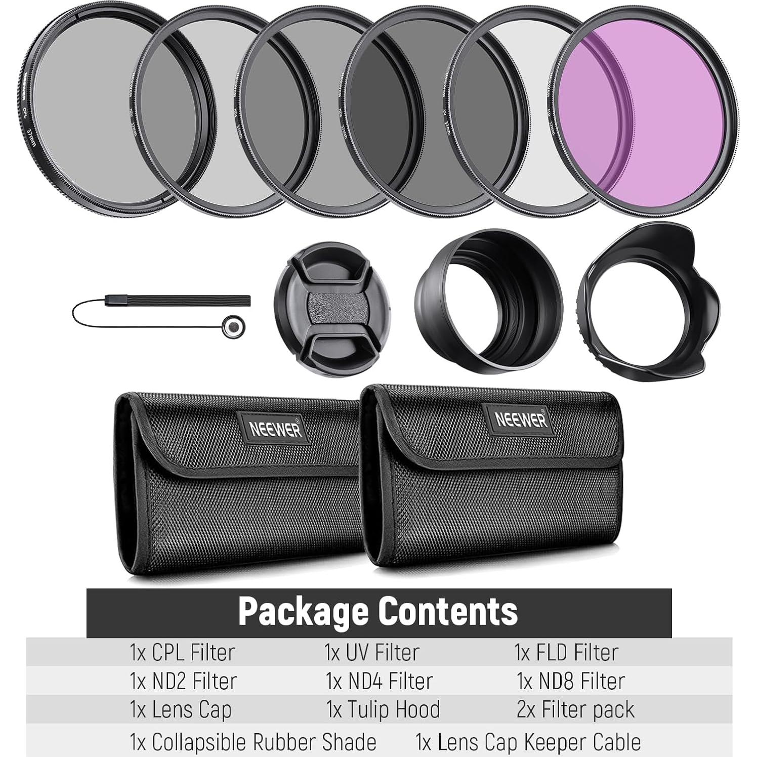 Kit de Filtros de Lente Neewer 37mm ND UV CPL FLD para DSLR