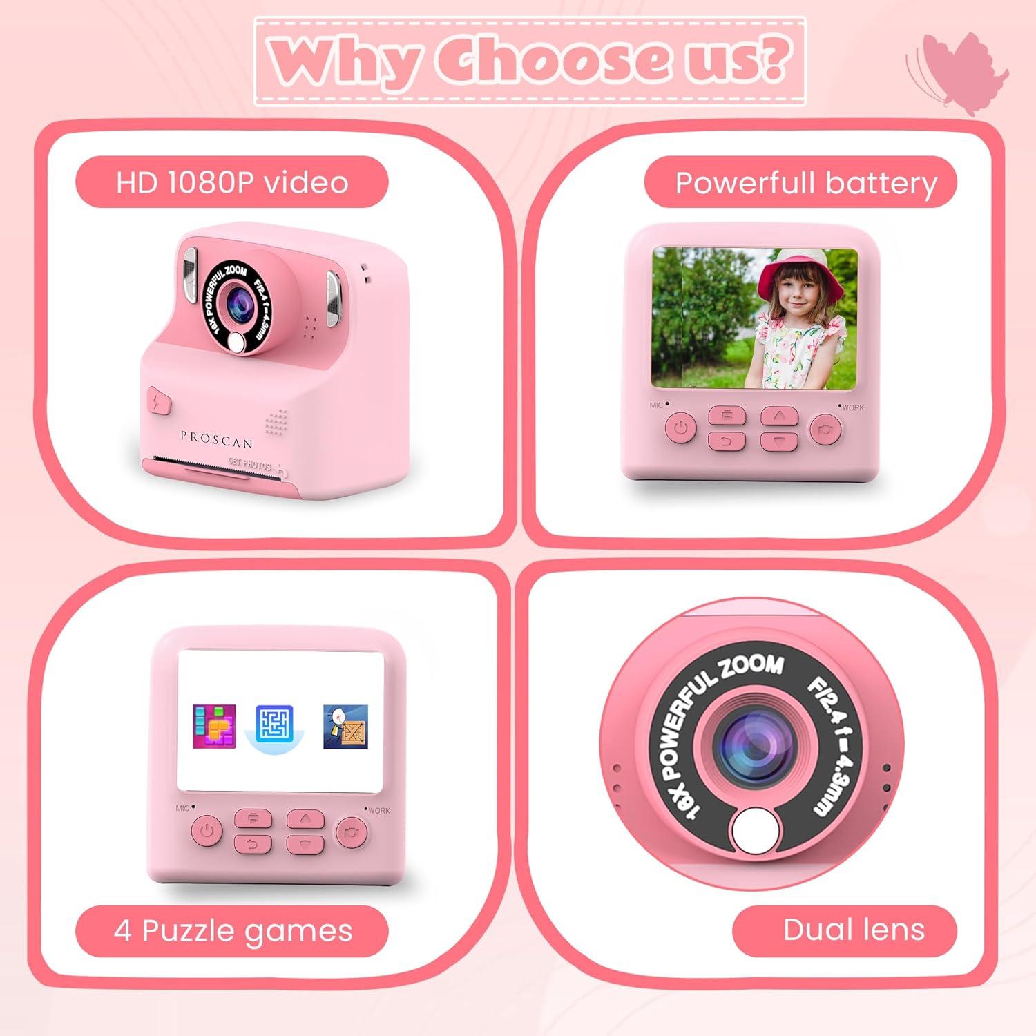 Cámara Digital Instantánea para Niños Proscan Elite Rosa