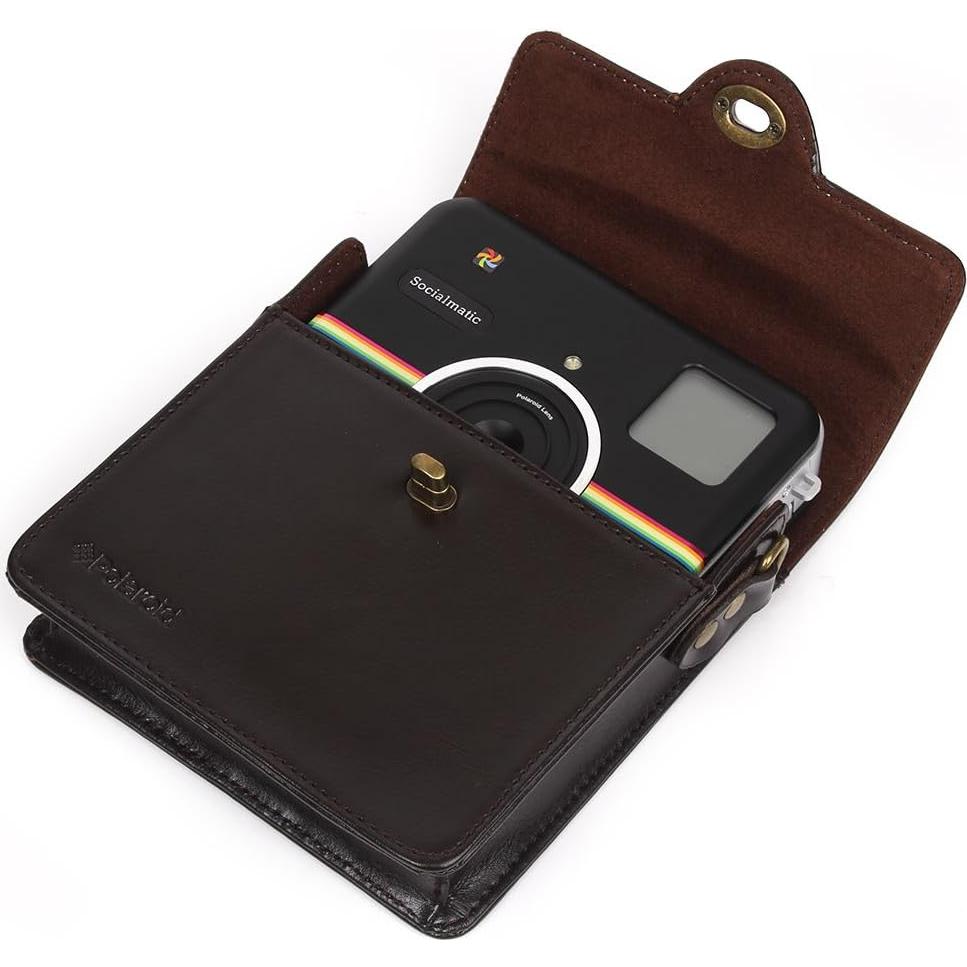 Funda de Cuero Genuino Polaroid Socialmatic Vintage Marrón