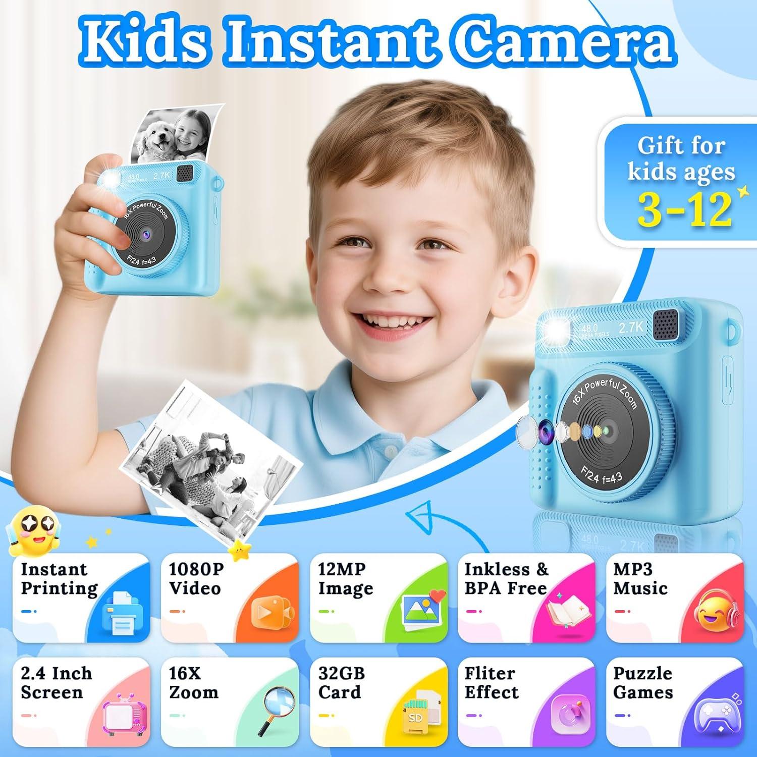 Cámara Instantánea JPVERLY P260 Azul 1080P para Niños