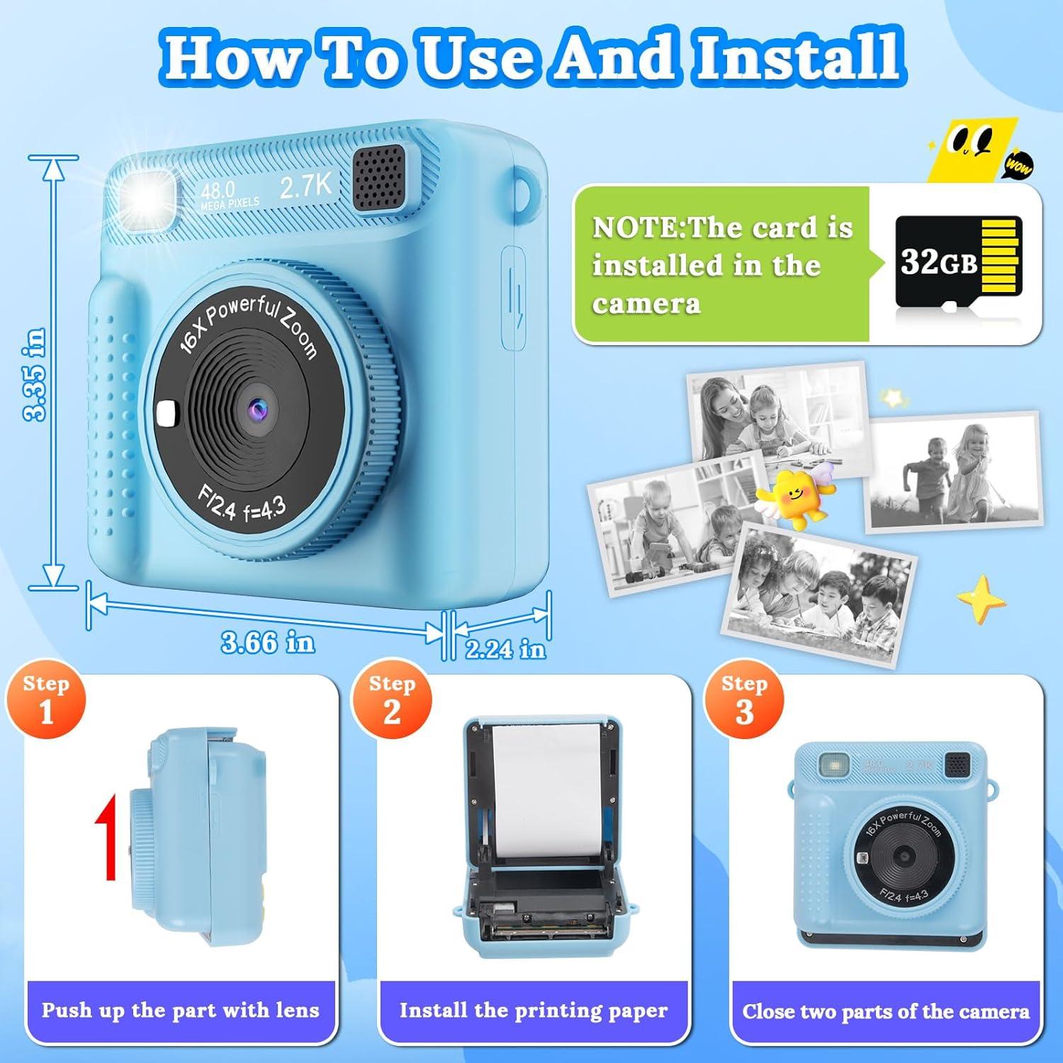 Cámara Instantánea JPVERLY P260 Azul 1080P para Niños