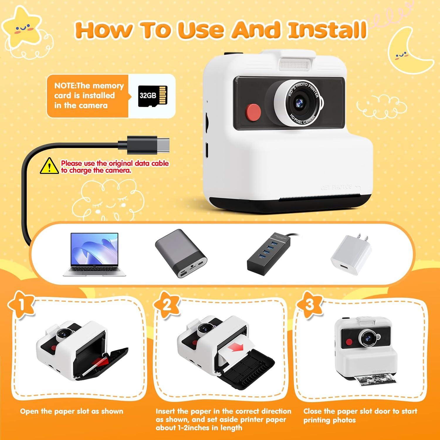 Cámara Instantánea para Niños CAMCLID M6 48MP 2.5K UHD Blanca