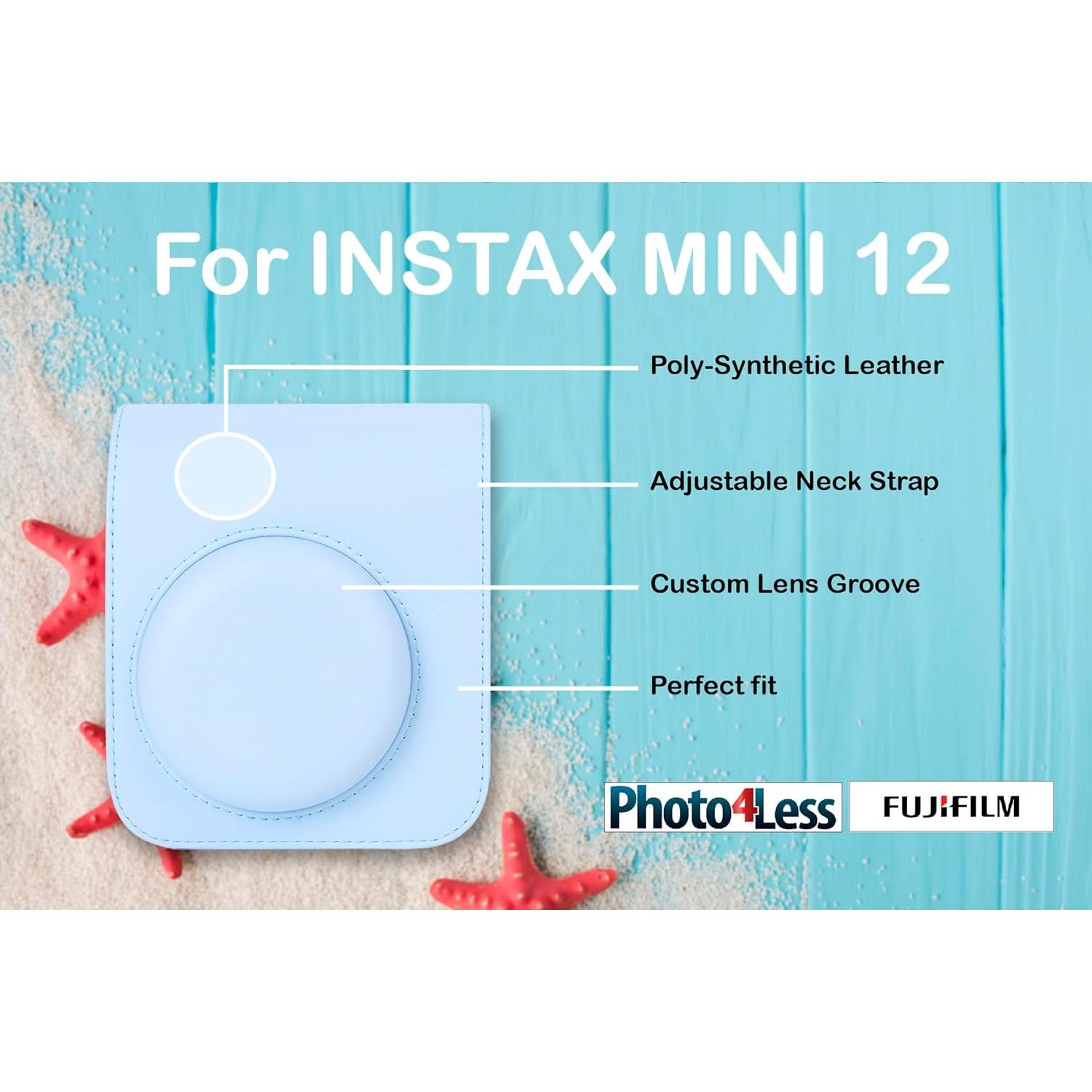 INSTAX Mini 12 Instant Film Camera (Pastel Blue) + Fuji Single Pack - 10 Prints Protective Case Blue Photo Album Travel Stickers Bundle!