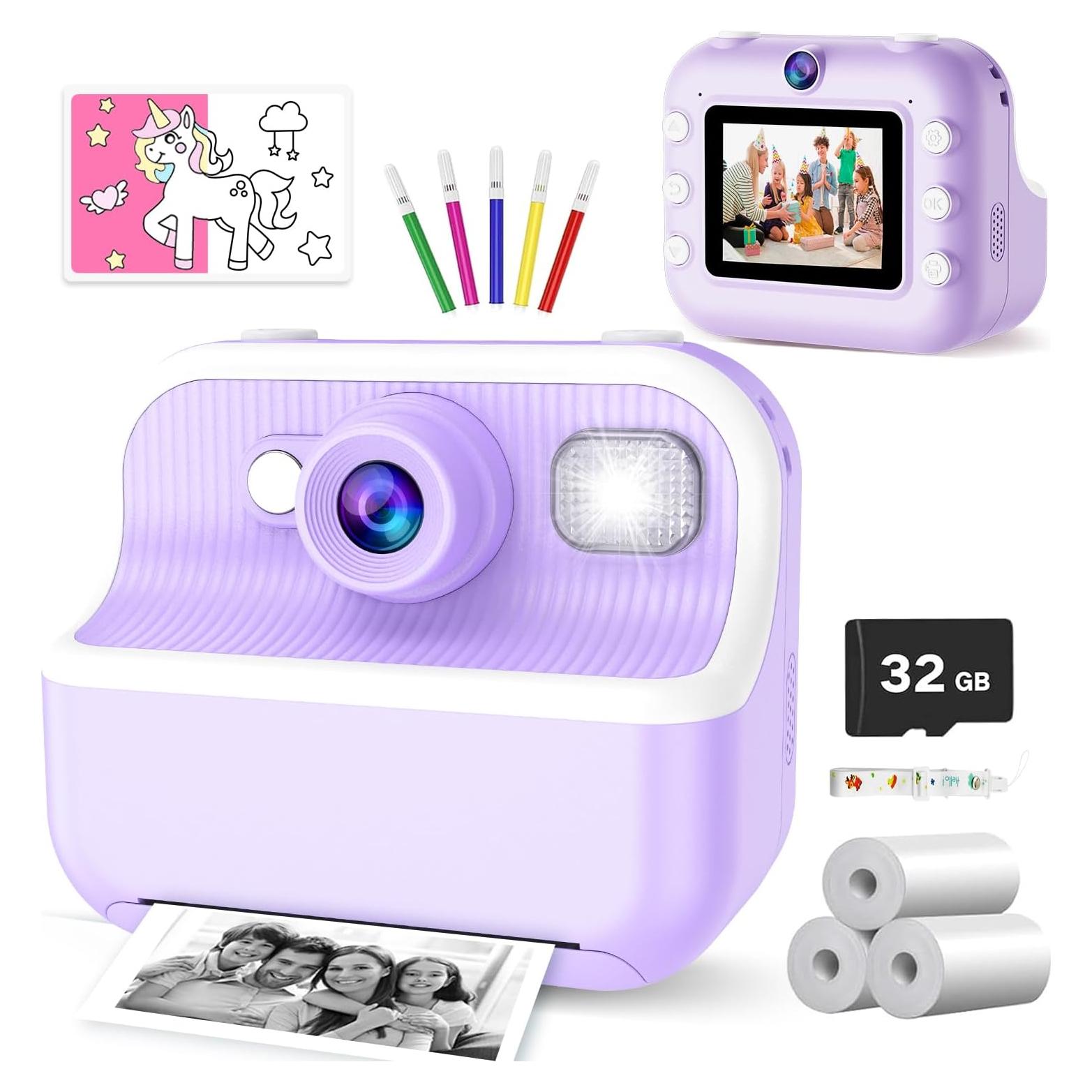 Cámara Instantánea para Niños Vakzovy 12MP 1080P Púrpura