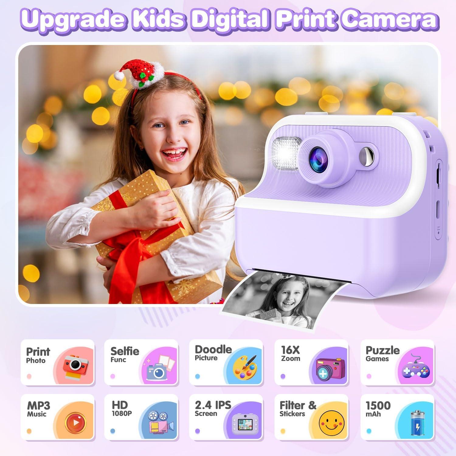 Cámara Instantánea para Niños Vakzovy 12MP 1080P Púrpura
