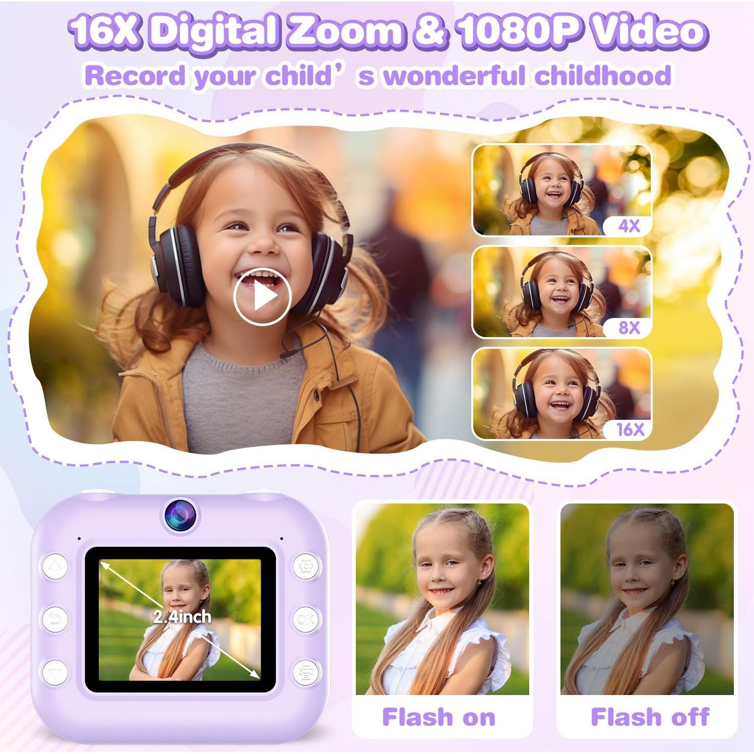 Cámara Instantánea para Niños Vakzovy 12MP 1080P Púrpura