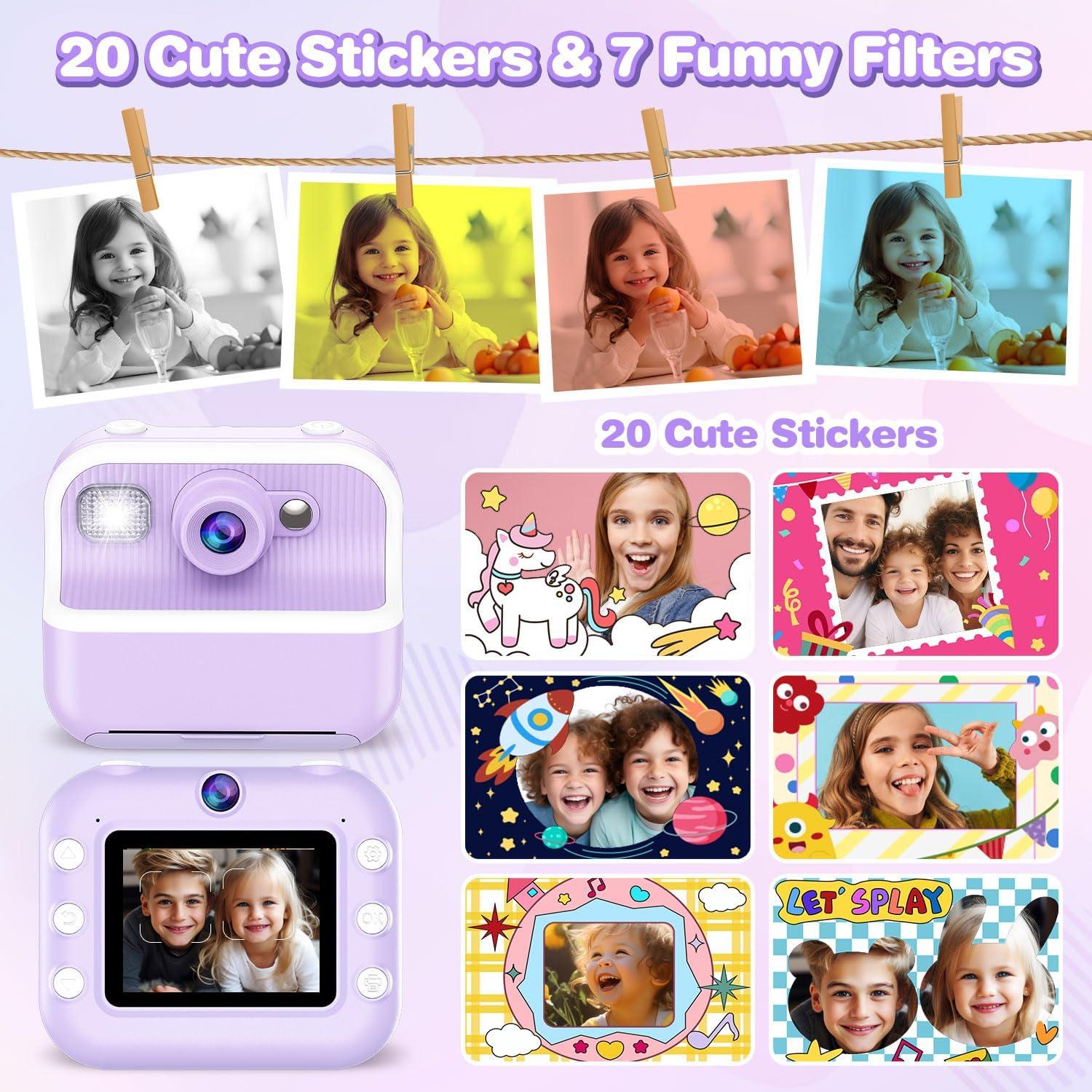 Cámara Instantánea para Niños Vakzovy 12MP 1080P Púrpura