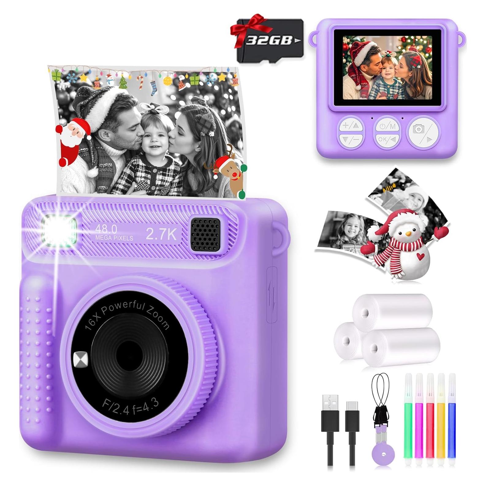 Cámara Digital Instantánea para Niños ENERHAMP 1080p 32GB Púrpura