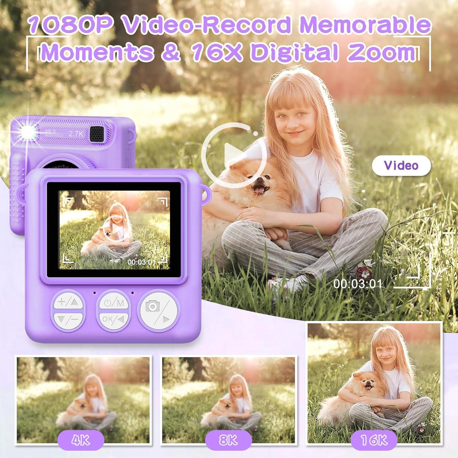 Cámara Digital Instantánea para Niños ENERHAMP 1080p 32GB Púrpura