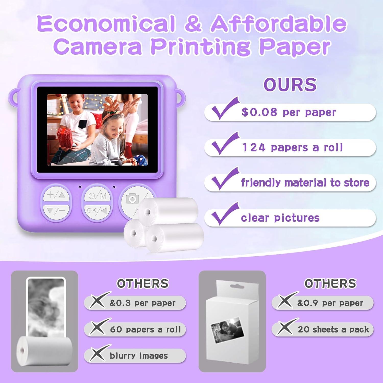 Cámara Digital Instantánea para Niños ENERHAMP 1080p 32GB Púrpura