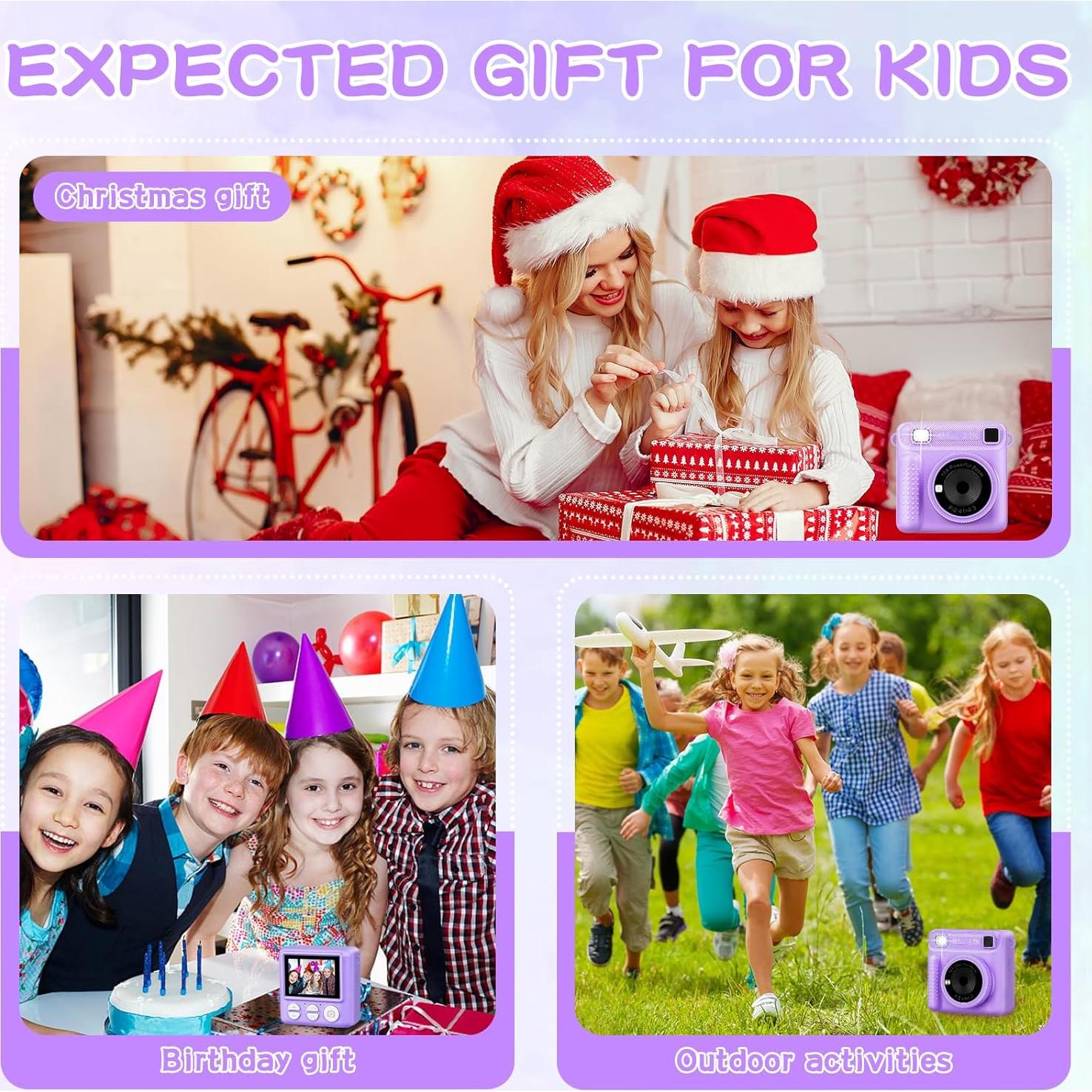 Cámara Digital Instantánea para Niños ENERHAMP 1080p 32GB Púrpura