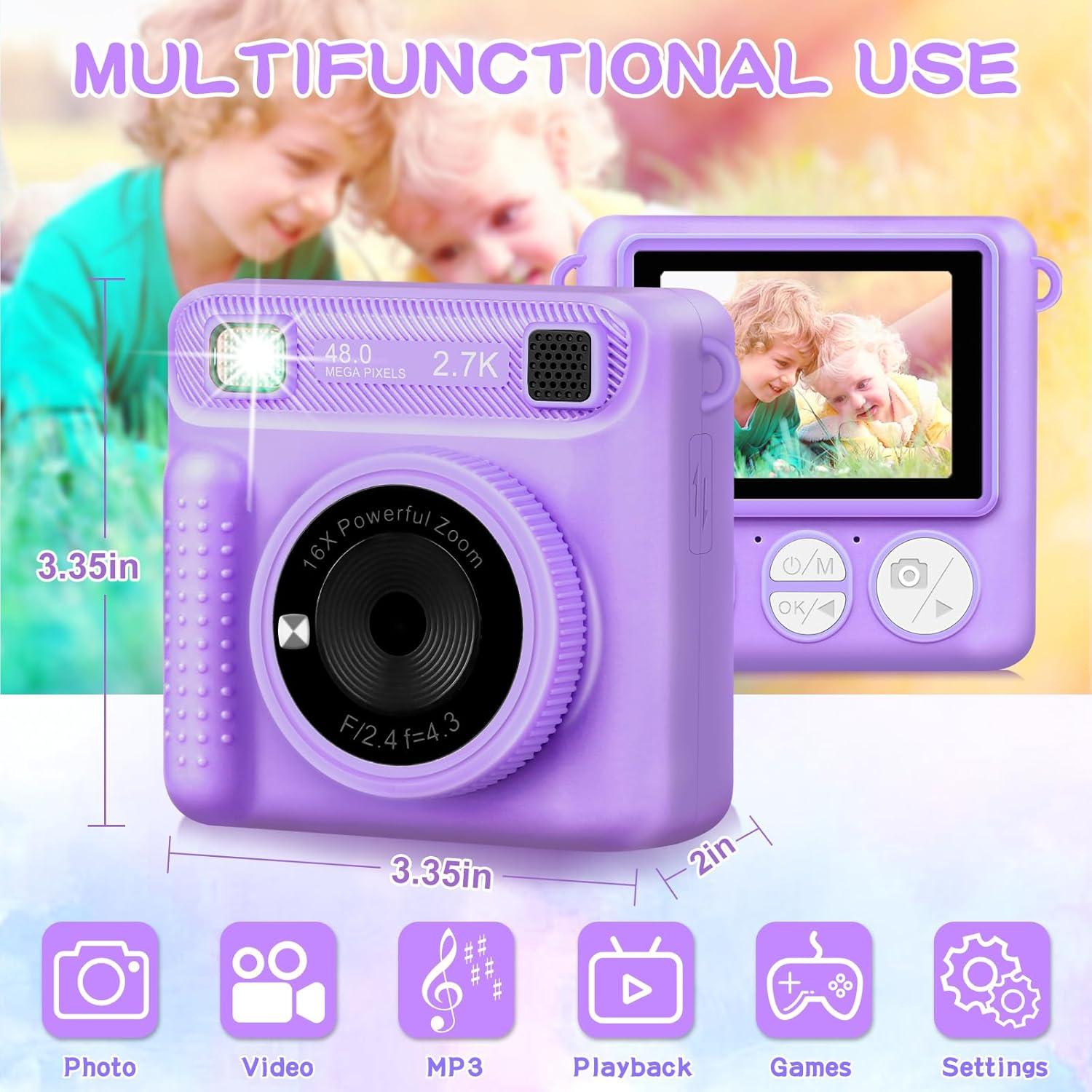 Cámara Digital Instantánea para Niños ENERHAMP 1080p 32GB Púrpura