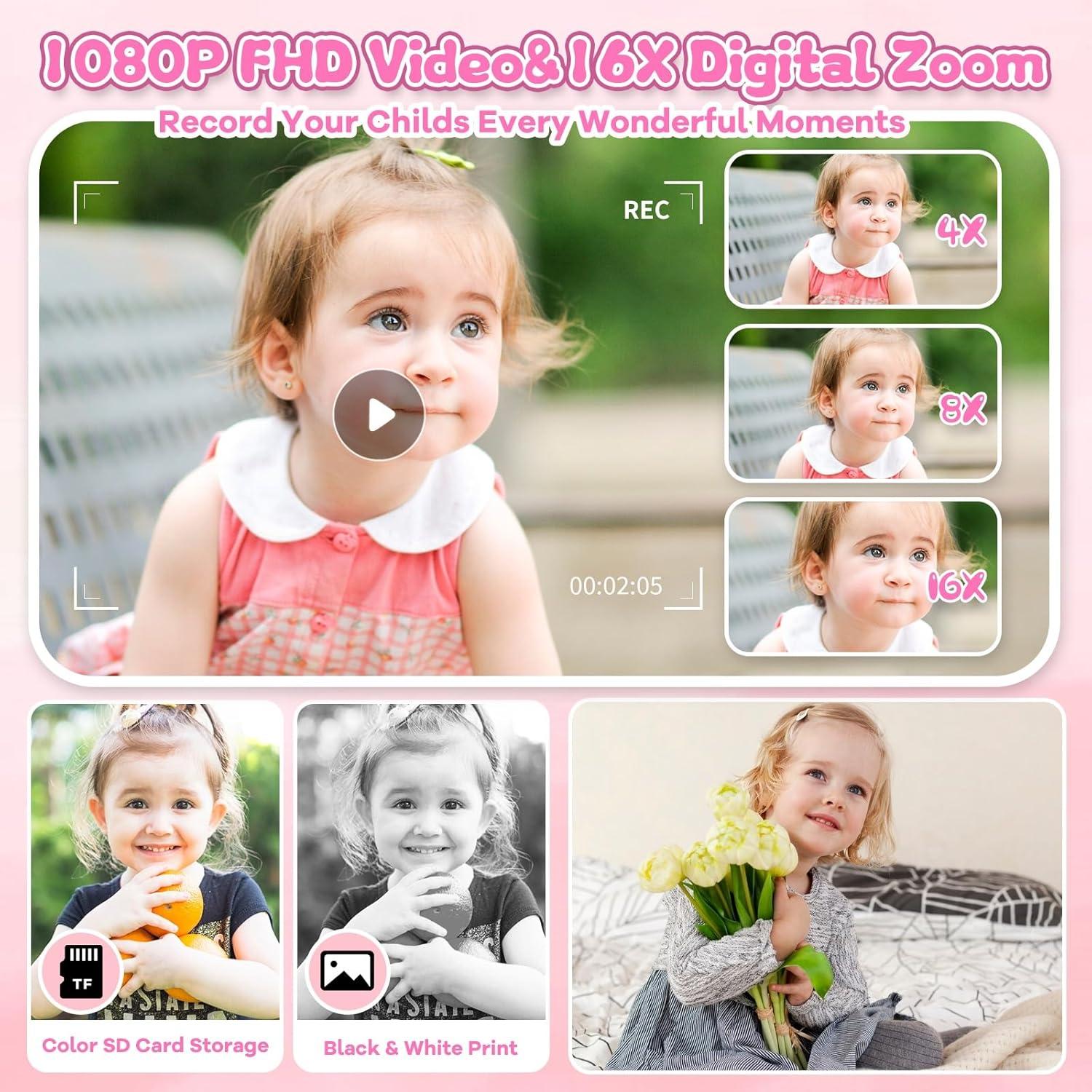 Cámara Instantánea Kaktin para Niños HD 1080p con Tarjeta 32GB