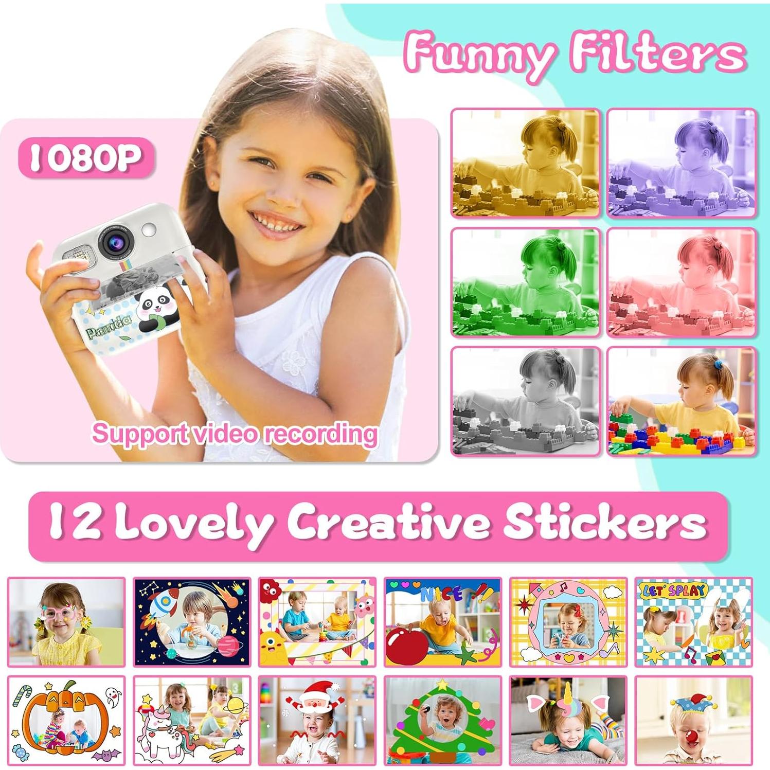 Cámara Instantánea Kaktin para Niños HD 1080p con Tarjeta 32GB