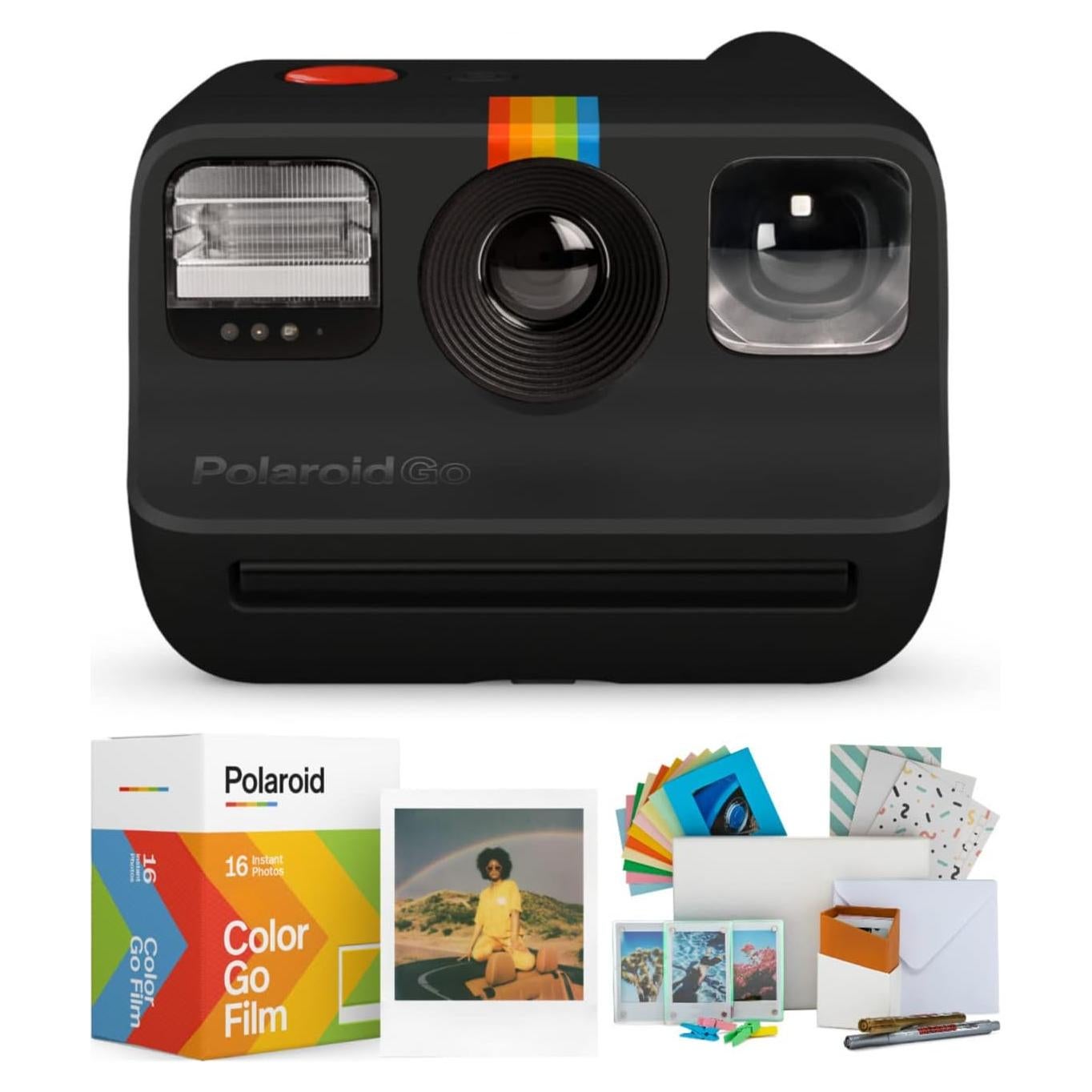Cámara Instantánea Polaroid Go Negra + Película Doble + Kit