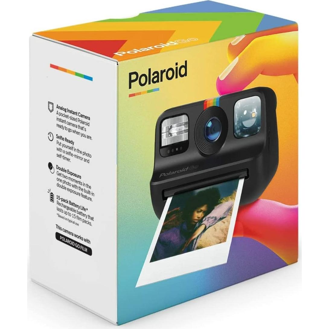 Cámara Instantánea Polaroid Go Negra + Película Doble + Kit