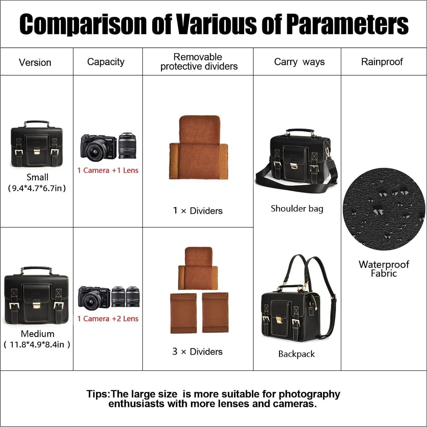 Bolsa de cámara de cuero Cwatcun para DSLR y SLR - Compacta