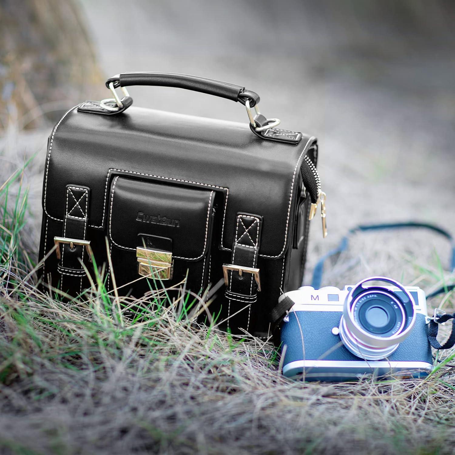 Bolsa de cámara de cuero Cwatcun para DSLR y SLR - Compacta