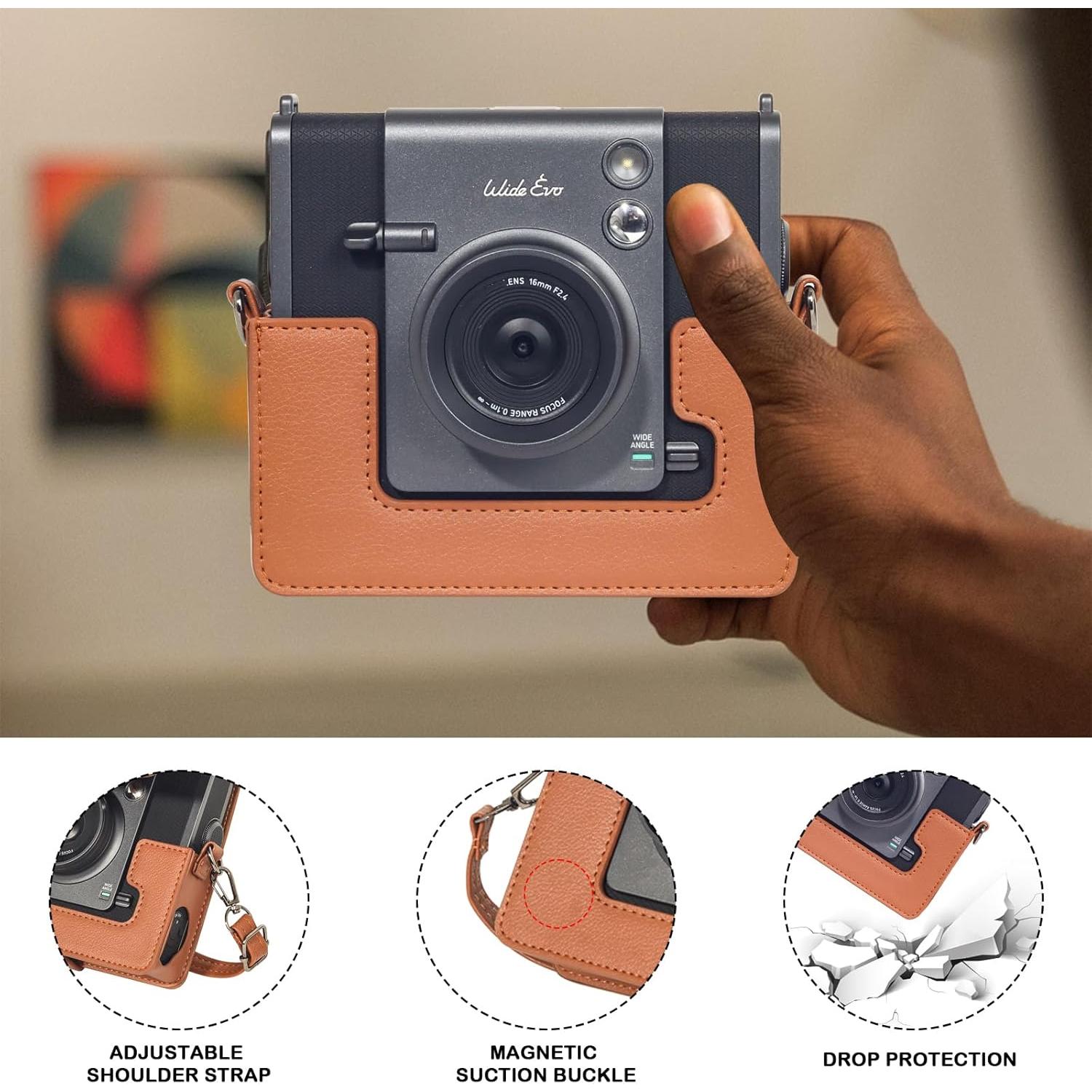 Funda de Cuero PU para Cámara Fujifilm Instax Wide EVO Marrón