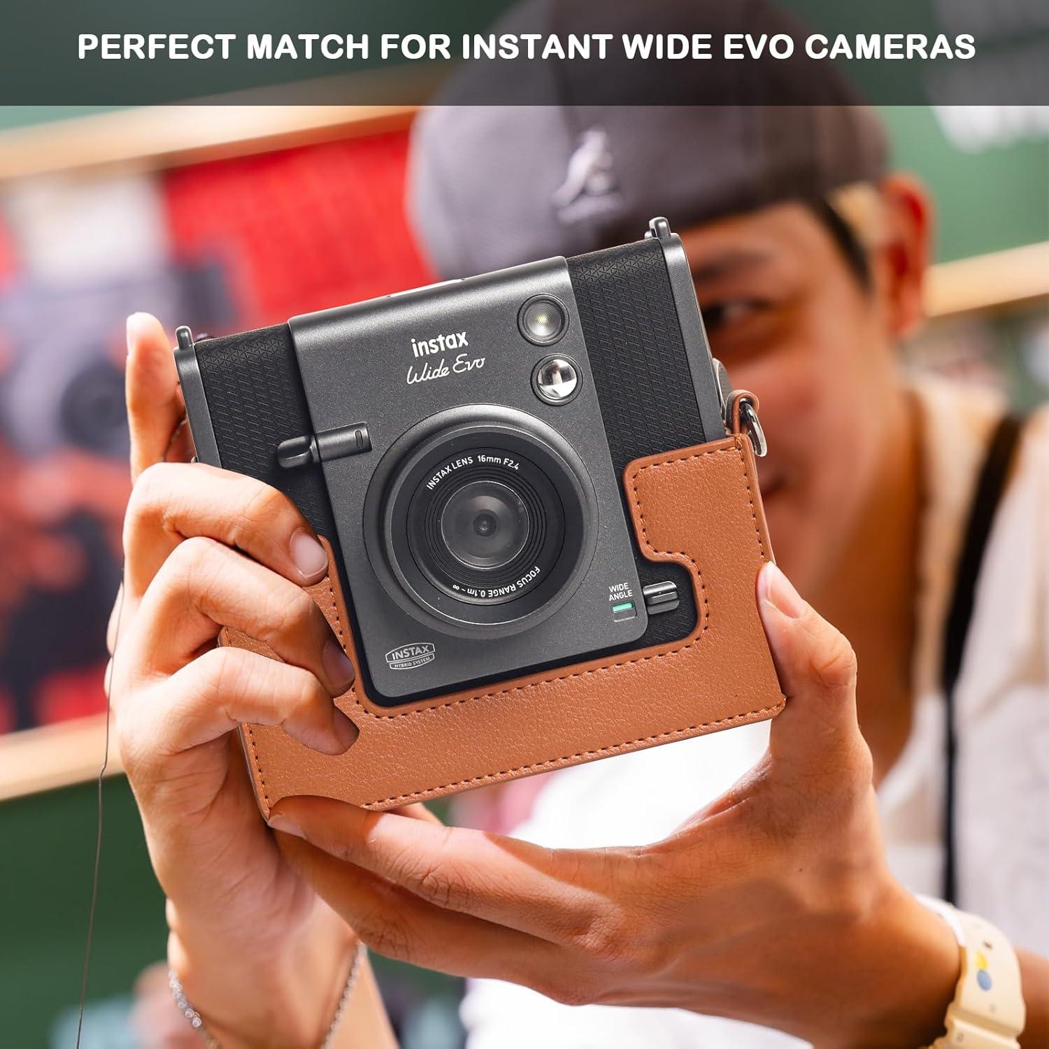 Funda de Cuero PU para Cámara Fujifilm Instax Wide EVO Marrón
