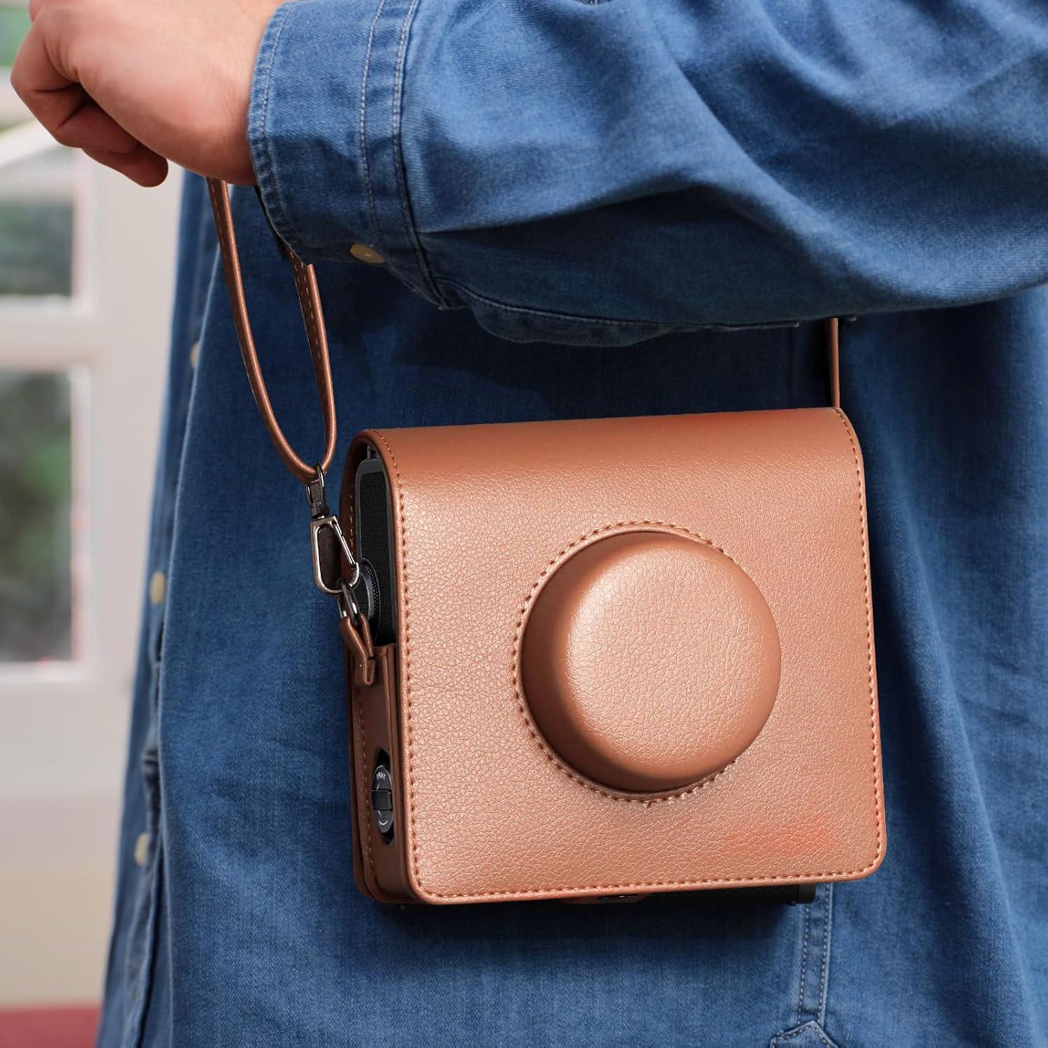 Funda de Cuero PU para Cámara Fujifilm Instax Wide EVO Marrón