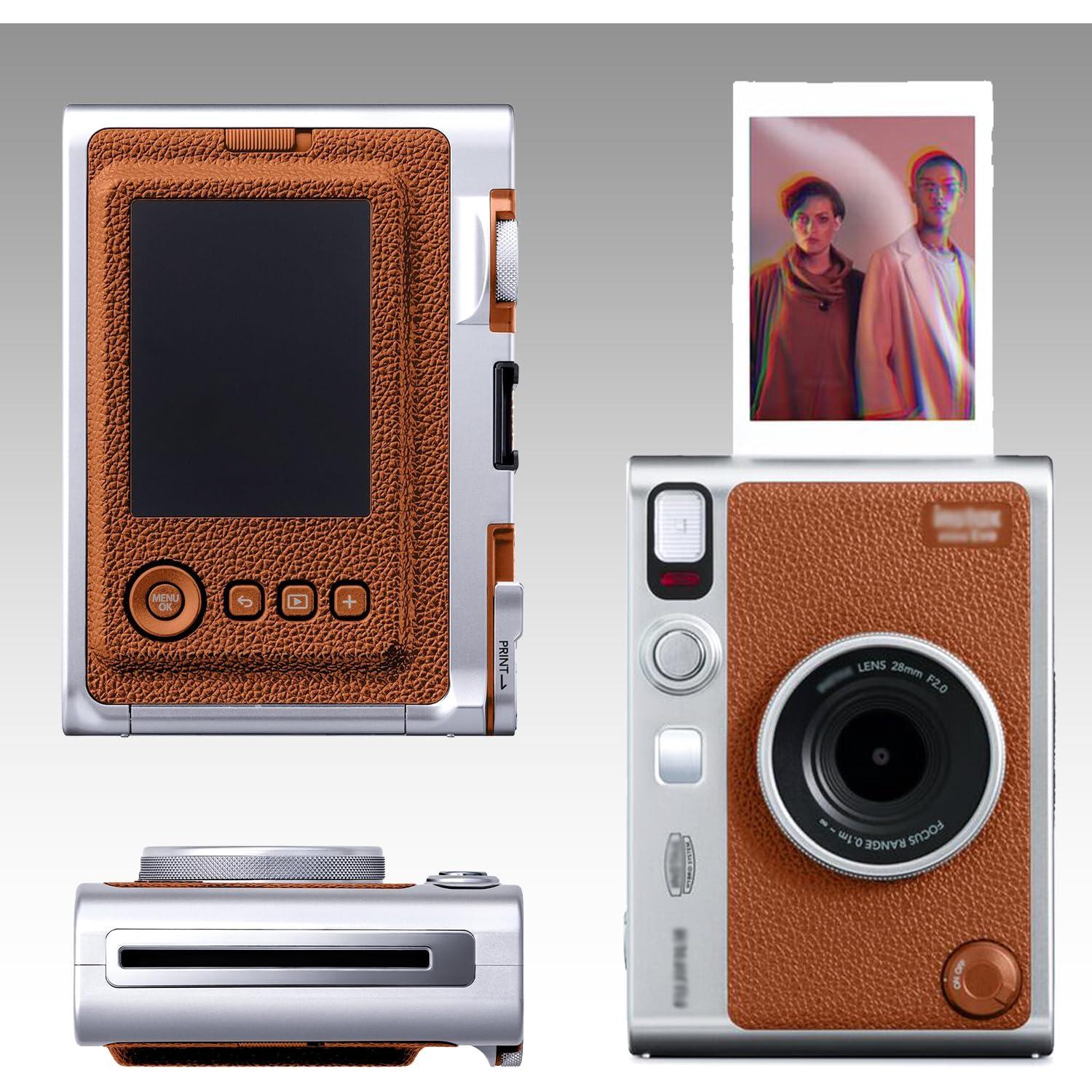 Ultimaxx Advanced FUJIFILM MINI EVO Hybrid Instant Camera Bundle (Brown): 64GB Extreme microSD Memory Card, Mini Tripod, Ultra-Bright LED Light Kit, Point-and-Shoot Case &Much More(15pc Bundle)