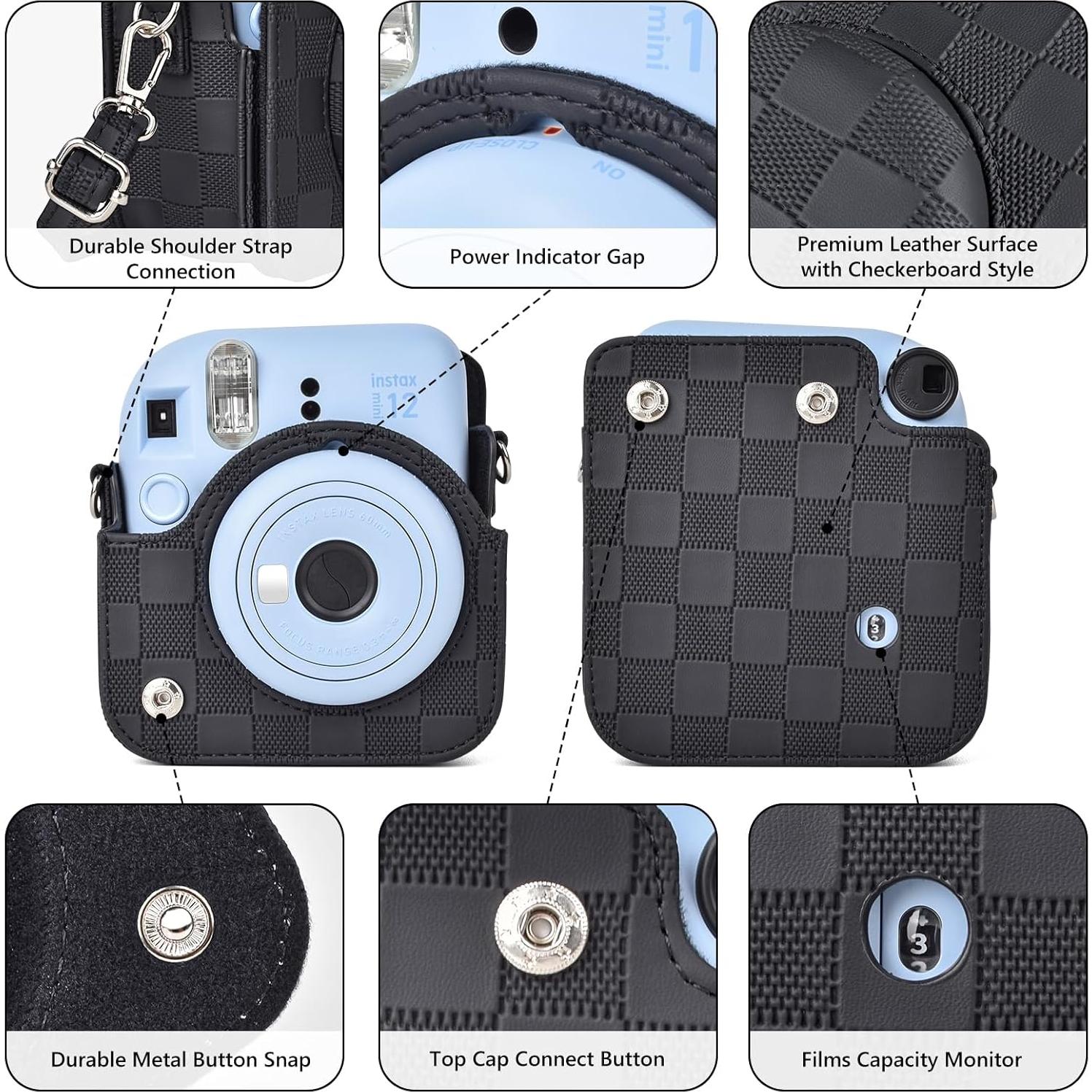 Funda de cámara Fujifilm Instax Mini 12 - Tablero de Ajedrez Negro