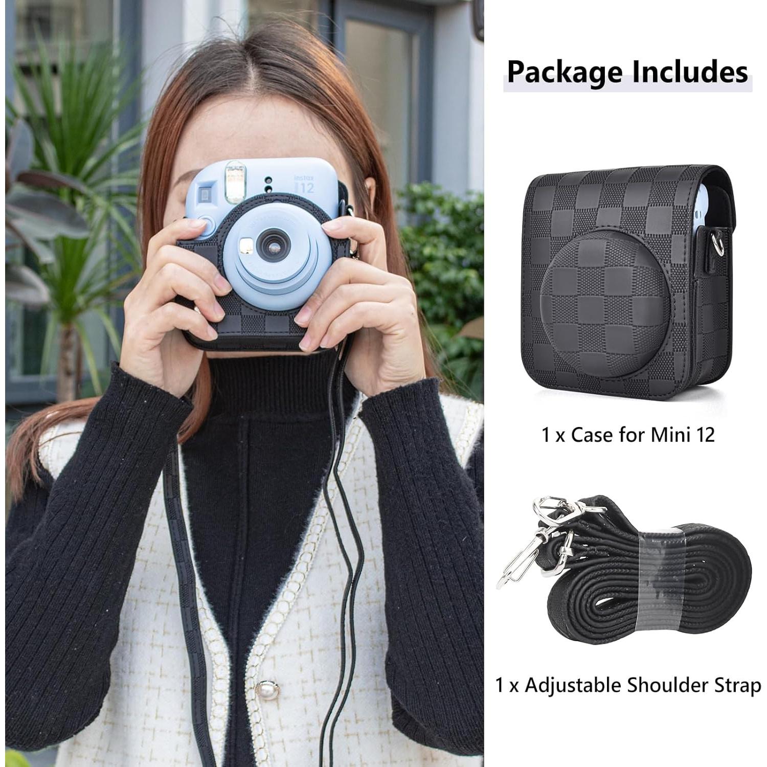 Funda de cámara Fujifilm Instax Mini 12 - Tablero de Ajedrez Negro