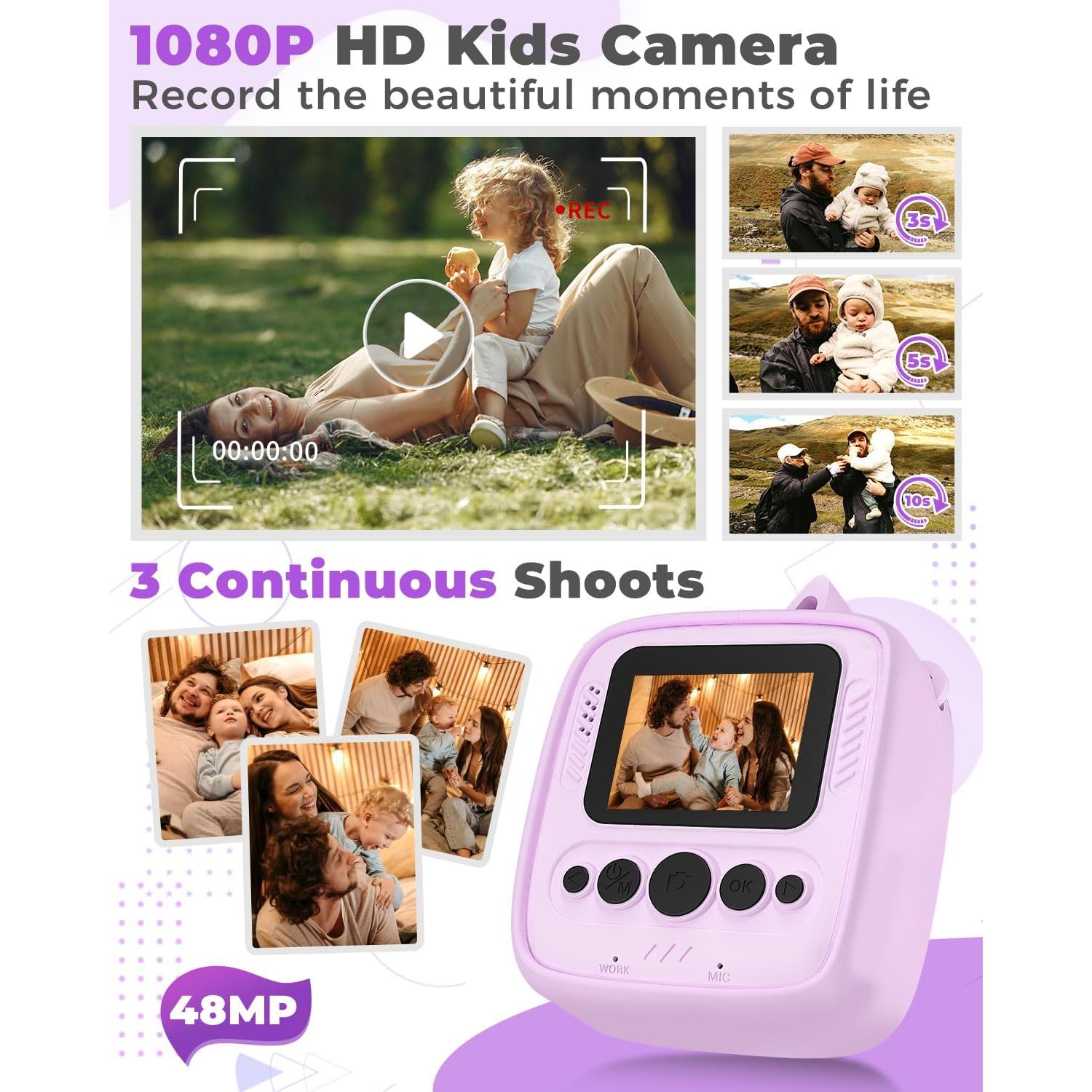 Cámara Instantánea YTETCN para Niños 48MP 1080P con Papel