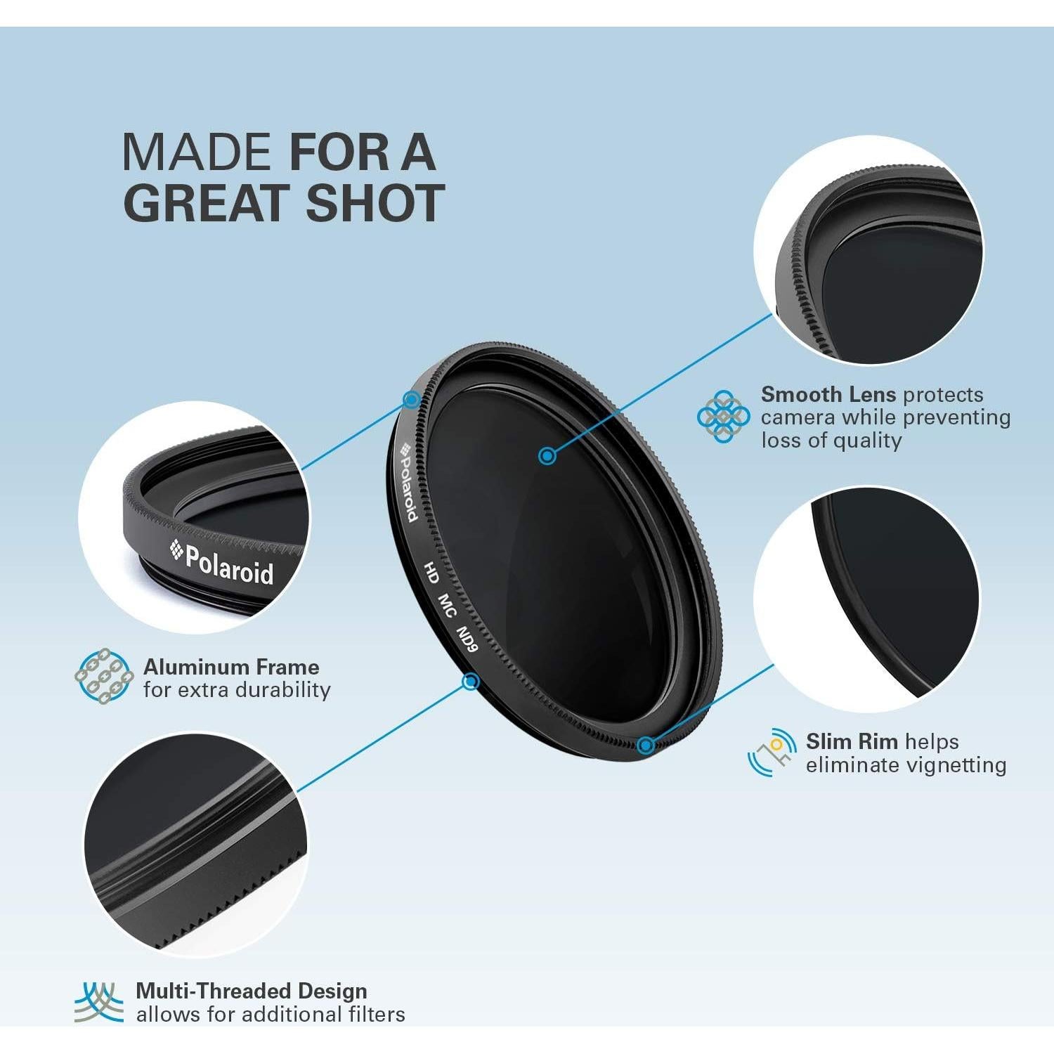 Filtro de Densidad Neutra Polaroid 55mm ND 0.9 para Cámaras