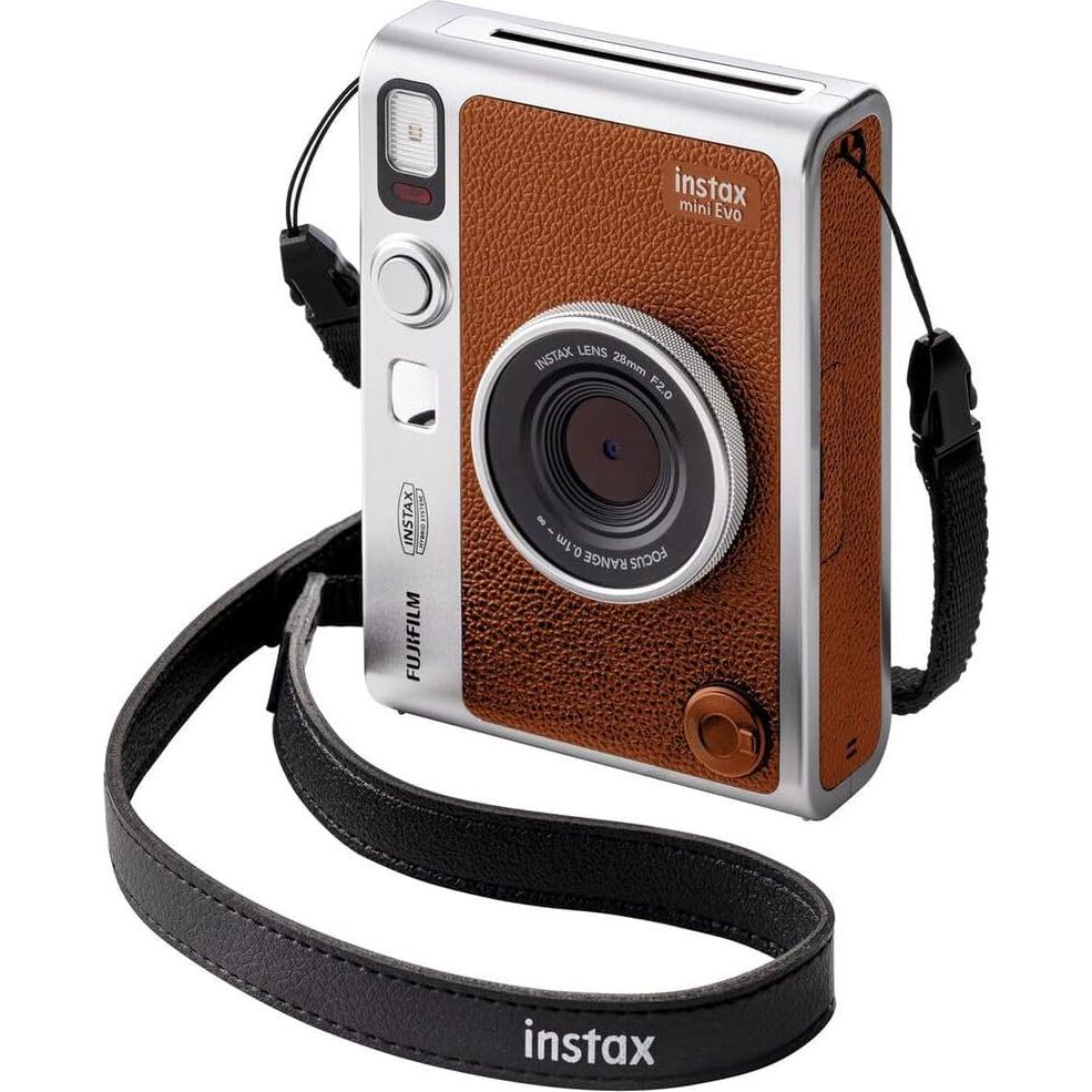 Cámara Instantánea Híbrida Fujifilm INSTAX Mini EVO Marrón + Película 60 Exposiciones + Tarjeta 128GB