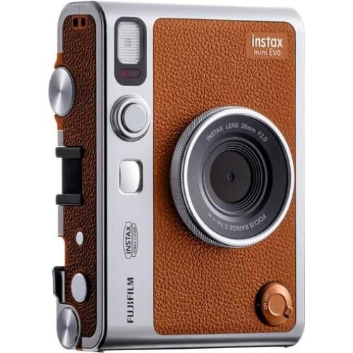 Cámara Instantánea Híbrida Fujifilm INSTAX Mini EVO Marrón + Película 60 Exposiciones + Tarjeta 128GB