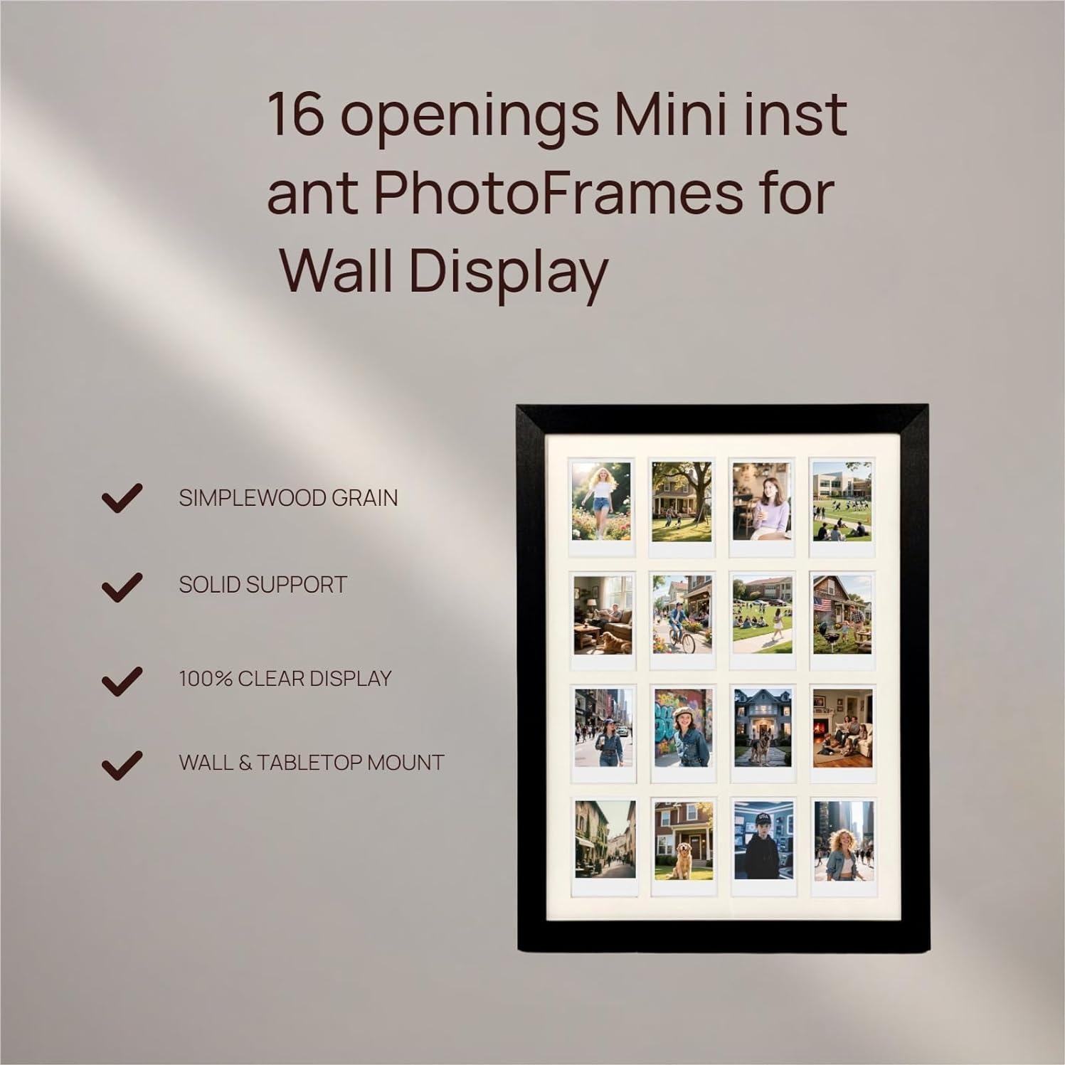 Marco Collage Comtraker para Fotos Polaroid 16 Aperturas Negro