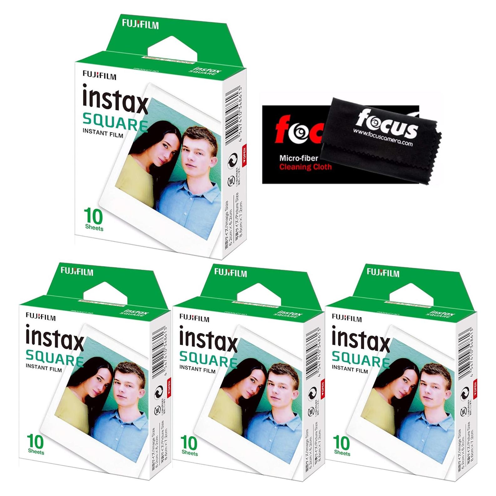 Instax Square Film (40 Exposures) Bundle with Cleaning Cloth (2 Items)
