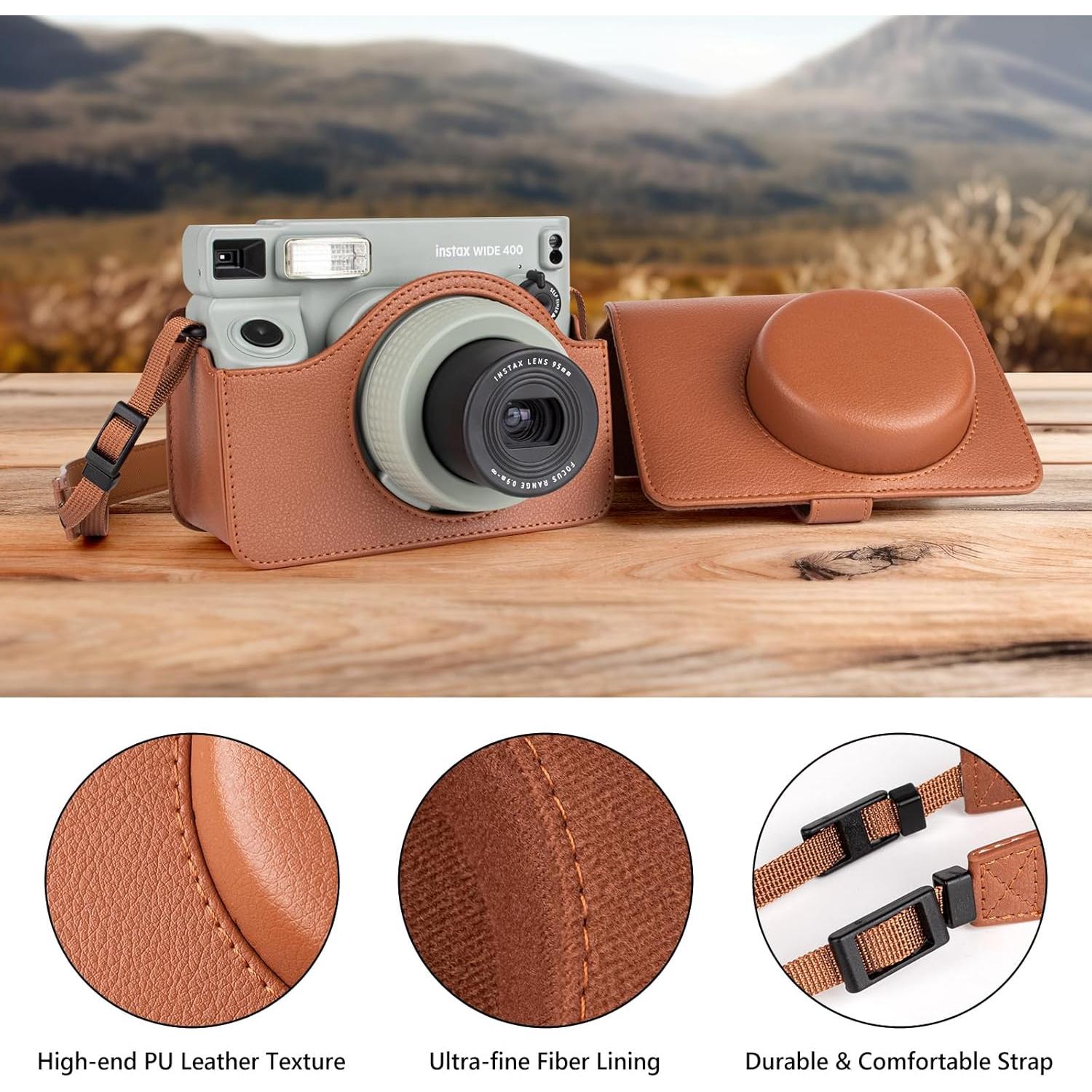 Funda de Cuero PU para Cámara Fujifilm Instax Wide 400 - Marrón