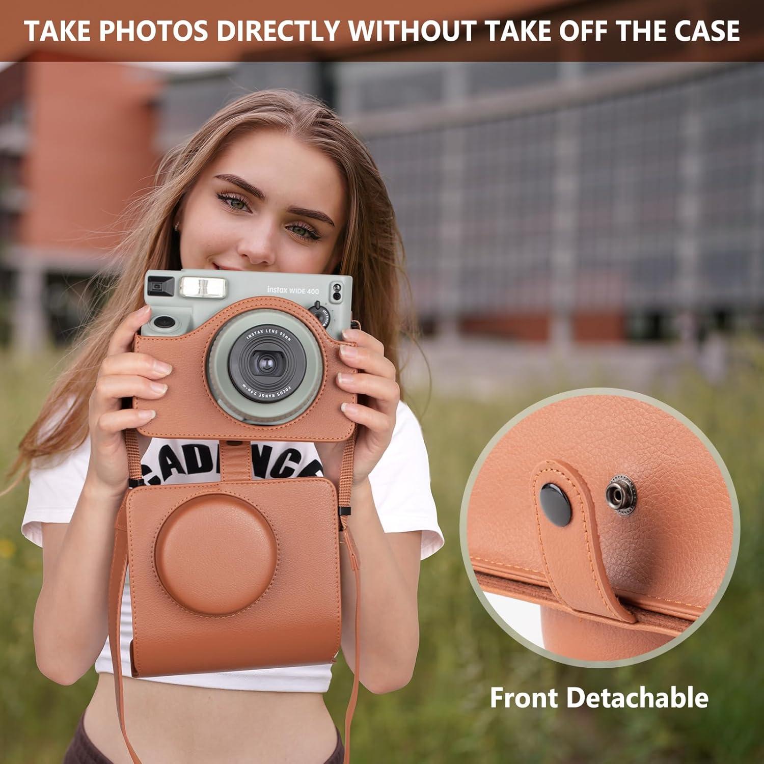 Funda de Cuero PU para Cámara Fujifilm Instax Wide 400 - Marrón