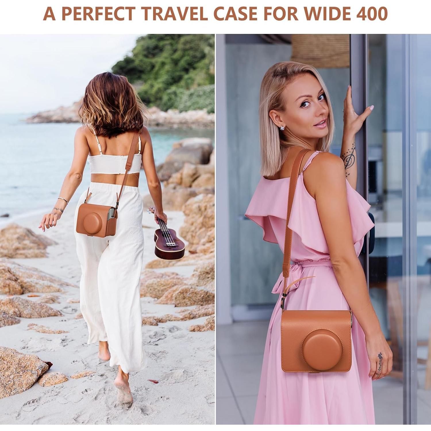 Funda de Cuero PU para Cámara Fujifilm Instax Wide 400 - Marrón