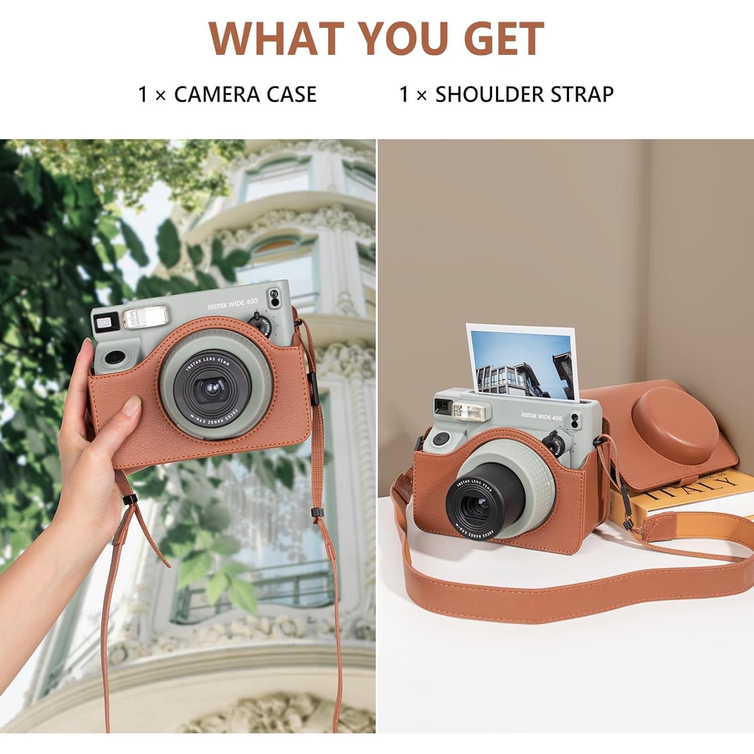 Funda de Cuero PU para Cámara Fujifilm Instax Wide 400 - Marrón
